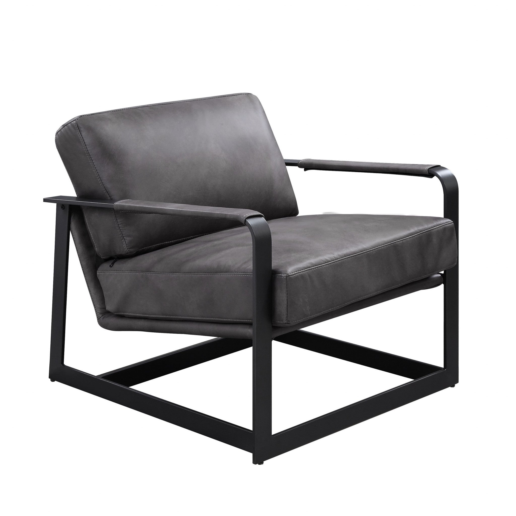28" Gray and Steel Blue Top Grain Leather Arm Chair