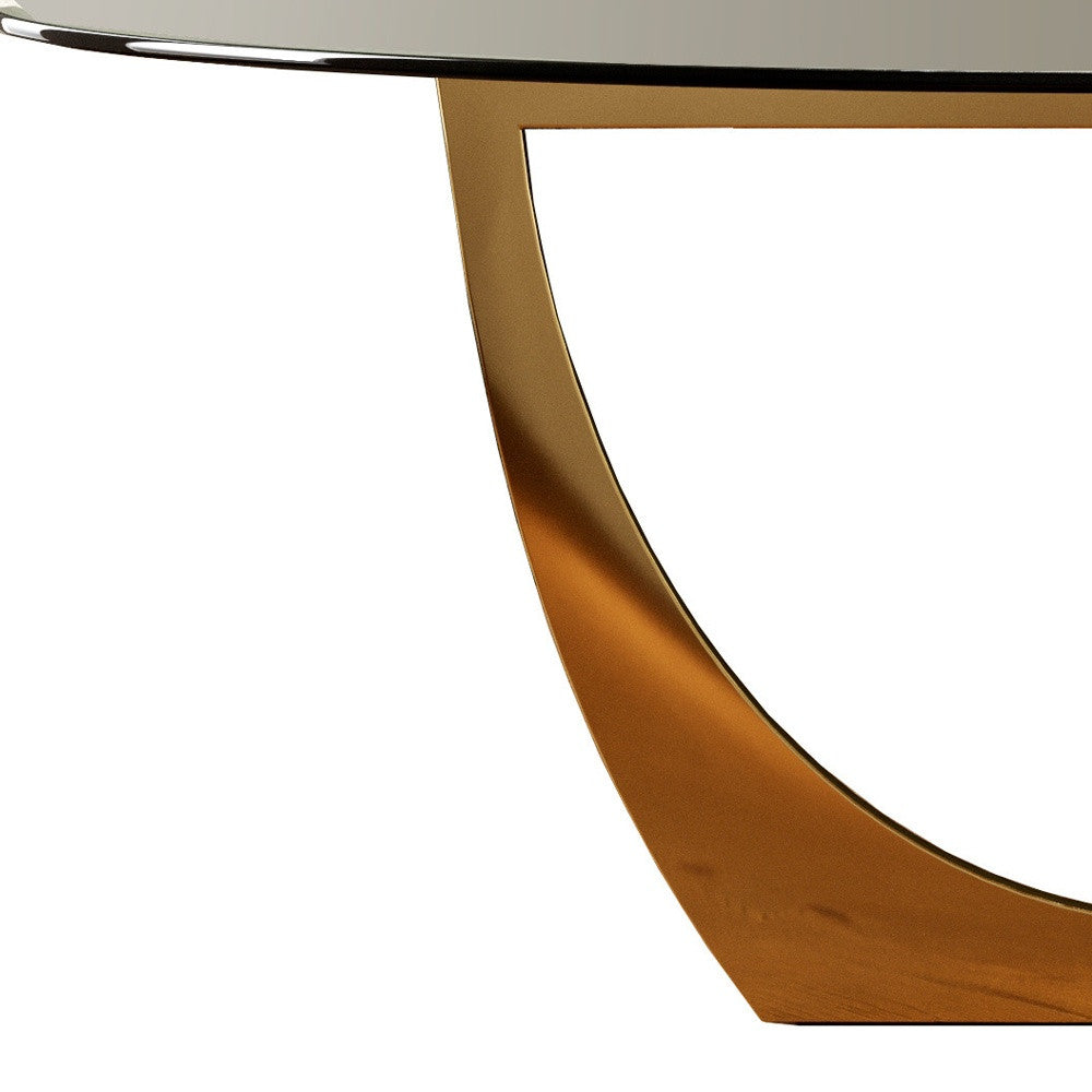 71" Clear and Gold Glass and Stainless Steel Pedestal Base Oval Dining Table