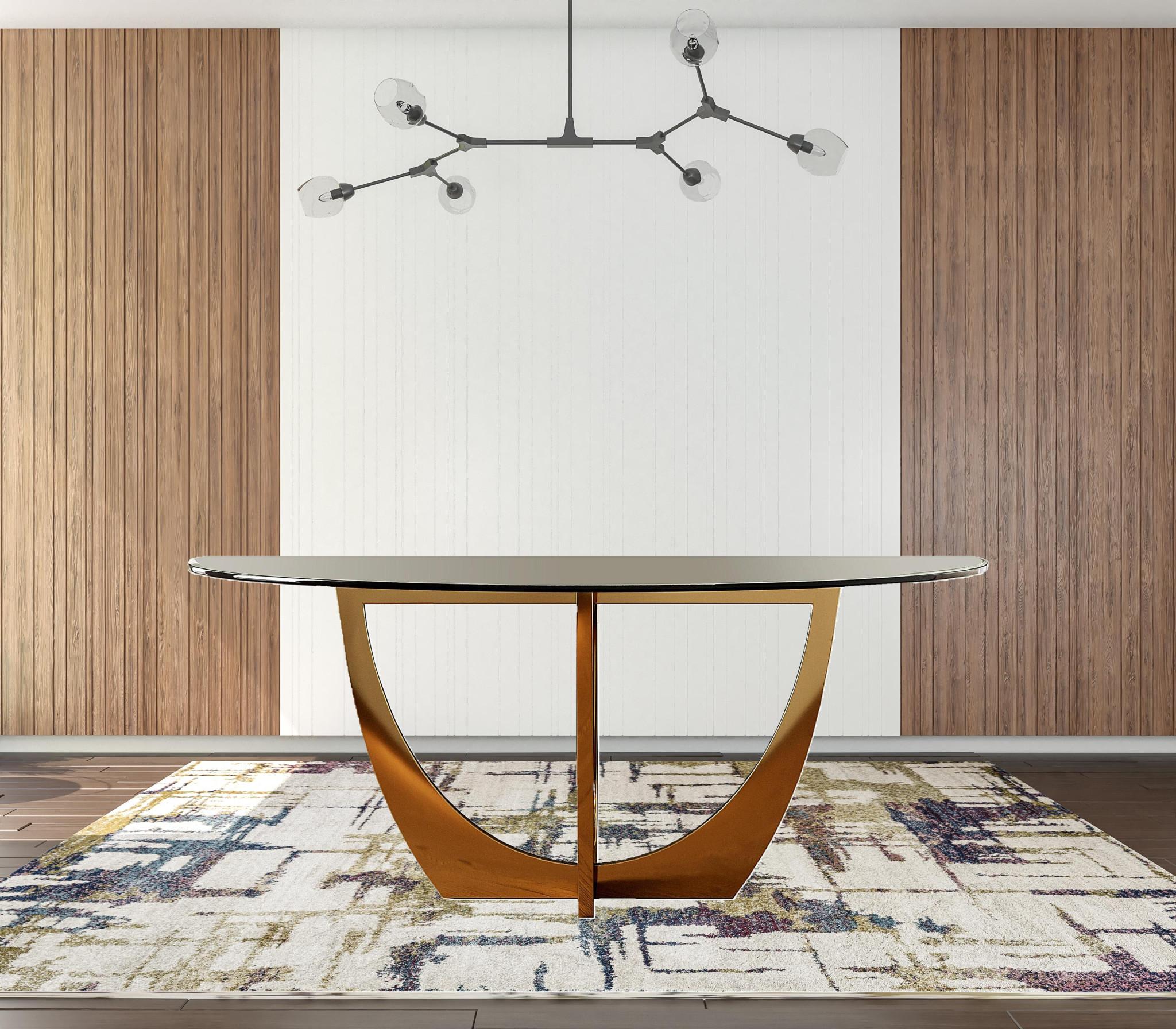 71" Clear and Gold Glass and Stainless Steel Pedestal Base Oval Dining Table