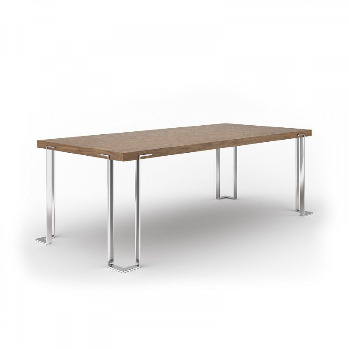 95" Brown and Silver Wood and Stainless Steel Dining Table