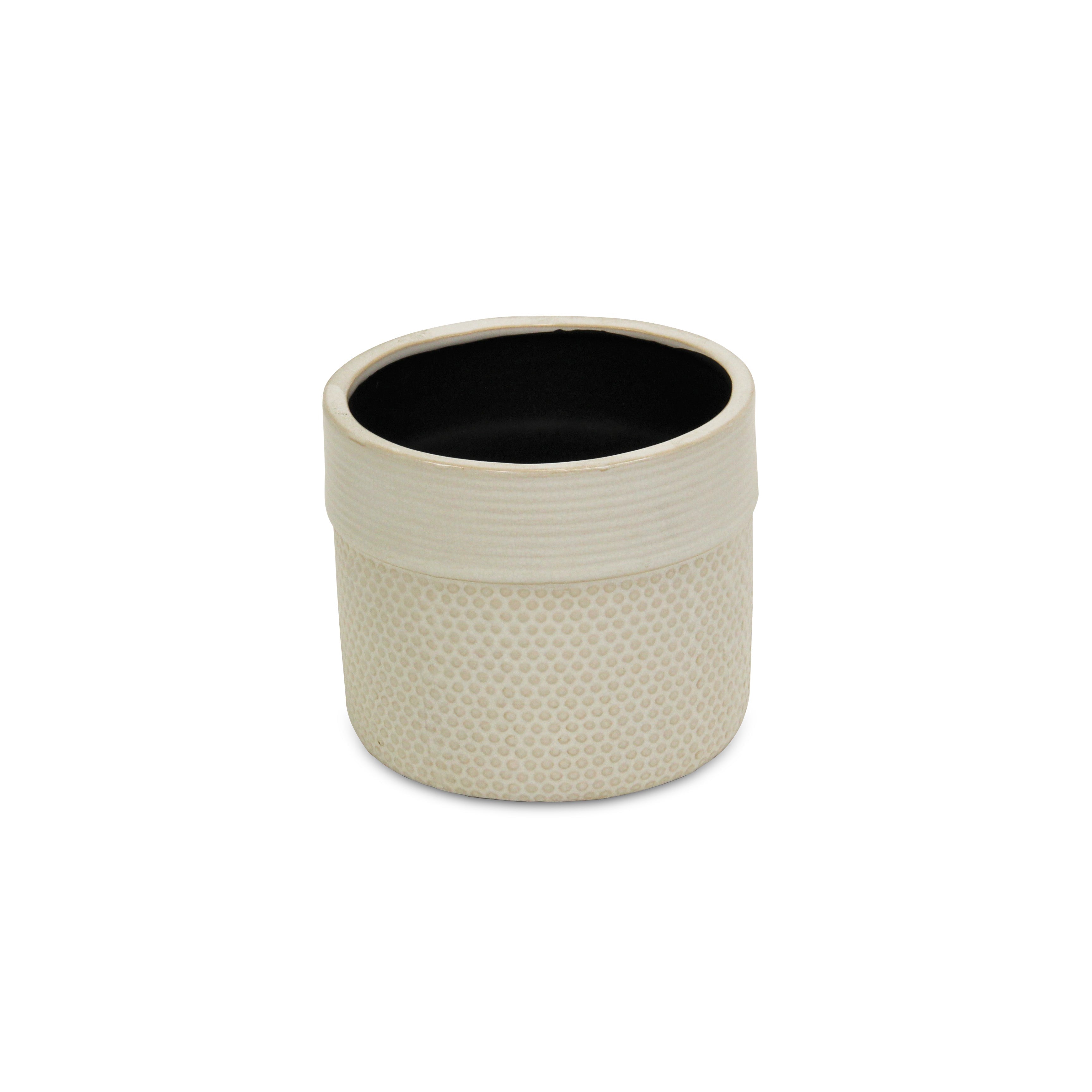 6" Off White Geo Pattern Ceramic Indoor Outdoor Round Pot Planter