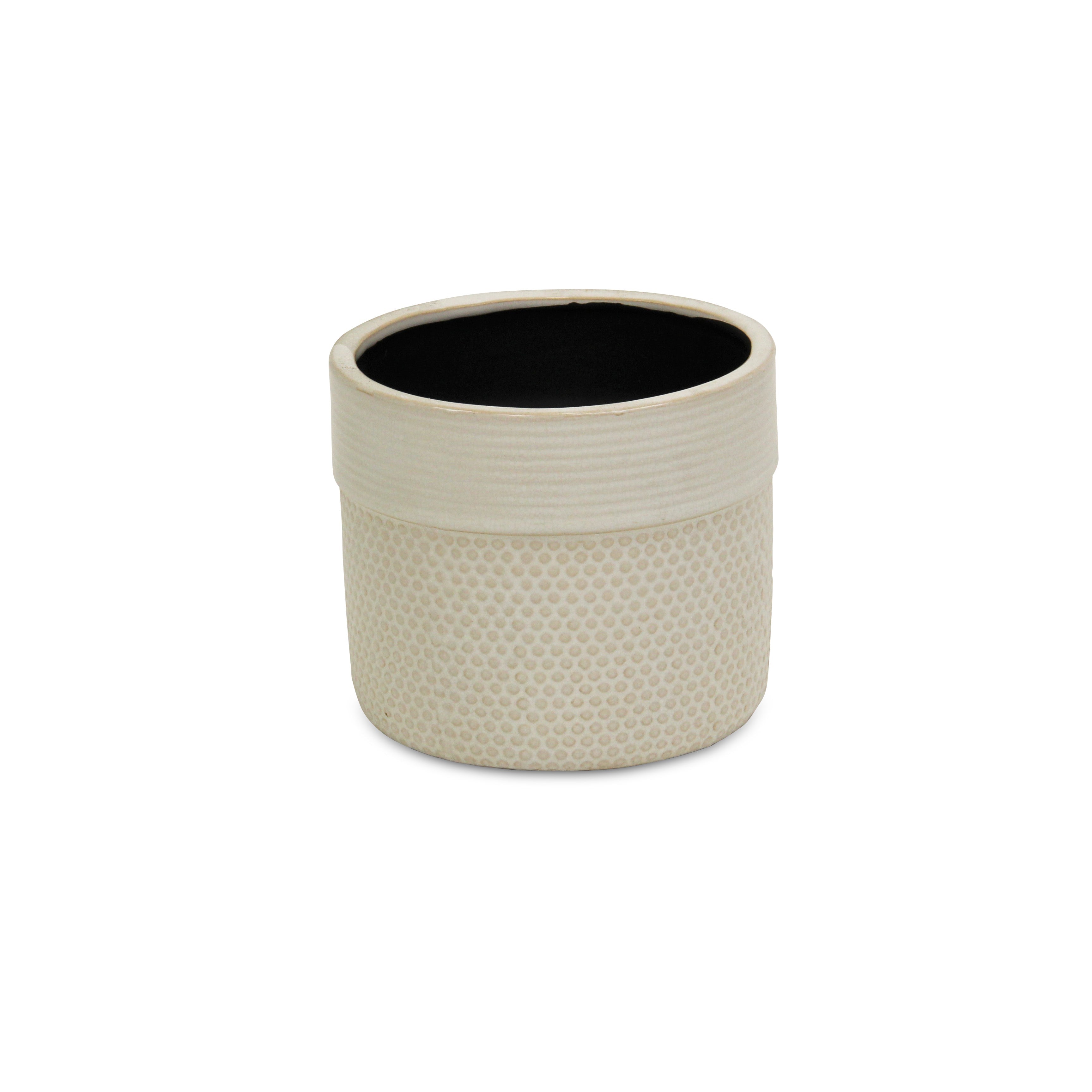 6" Off White Geo Pattern Ceramic Indoor Outdoor Round Pot Planter
