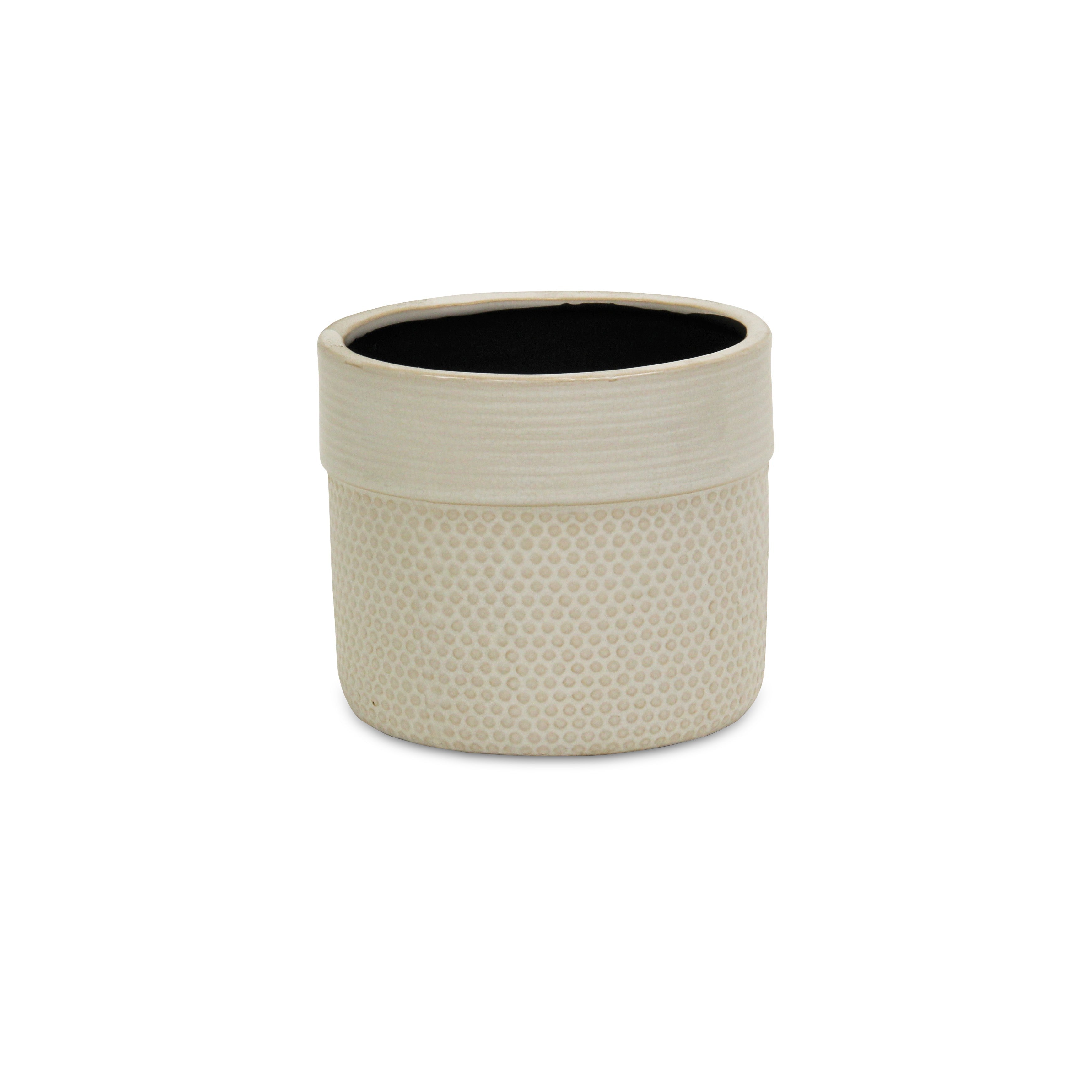 6" Off White Geo Pattern Ceramic Indoor Outdoor Round Pot Planter