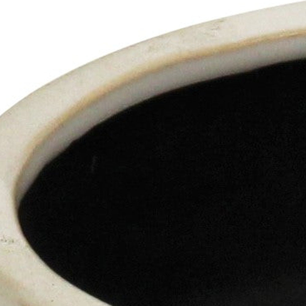 6" Off White Geo Pattern Ceramic Indoor Outdoor Round Pot Planter