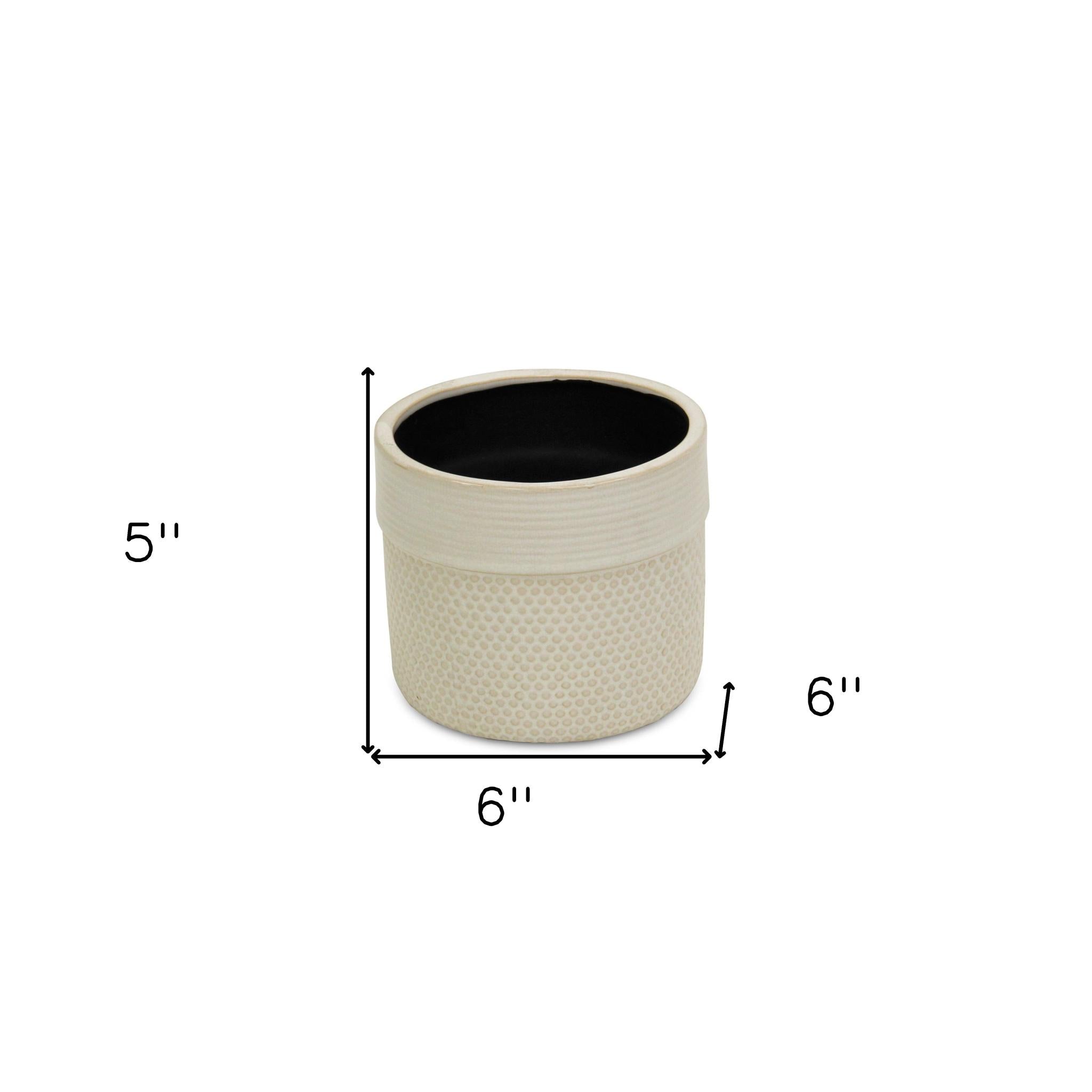 6" Off White Geo Pattern Ceramic Indoor Outdoor Round Pot Planter