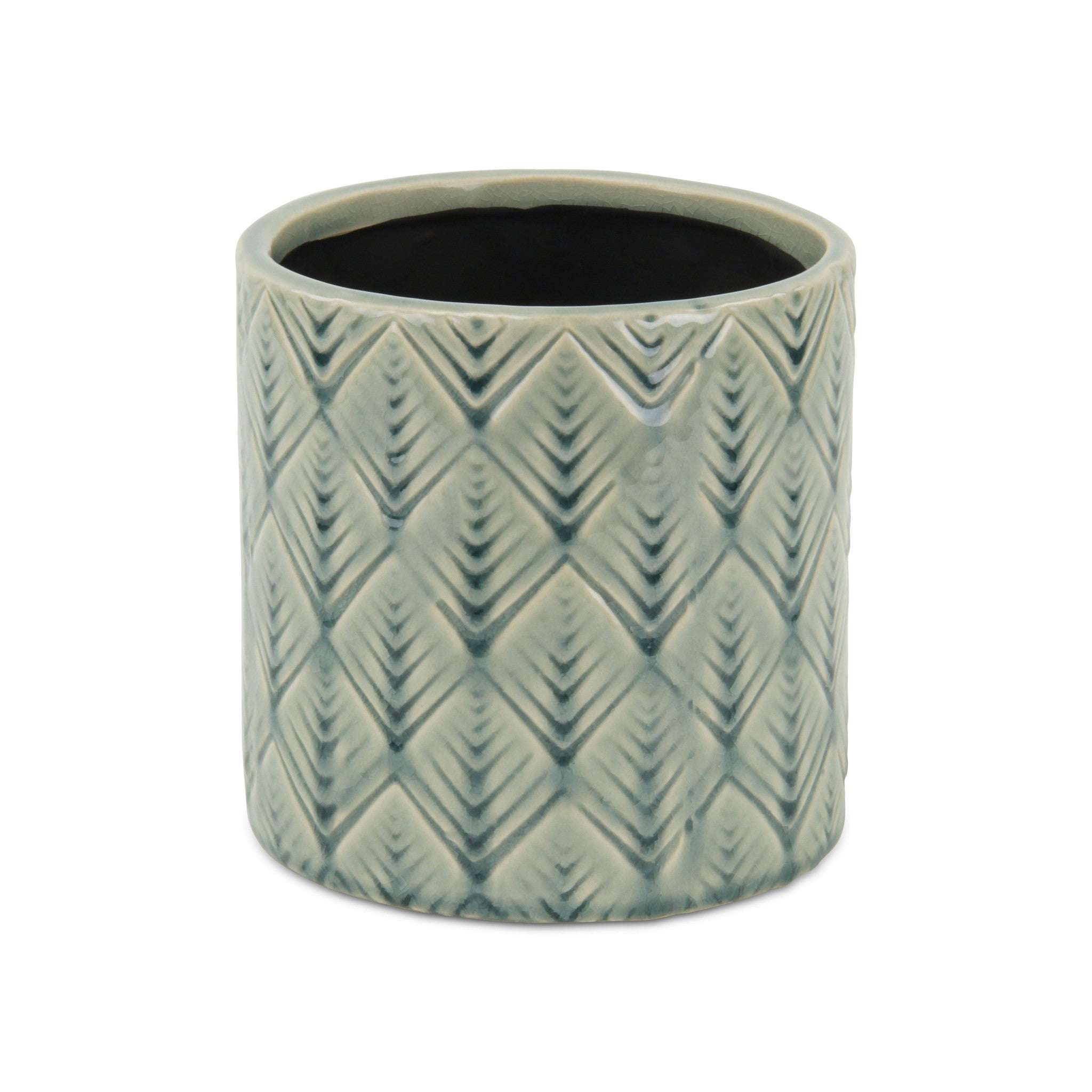 6" Green Geometric Ceramic Indoor Outdoor Round Pot Planter