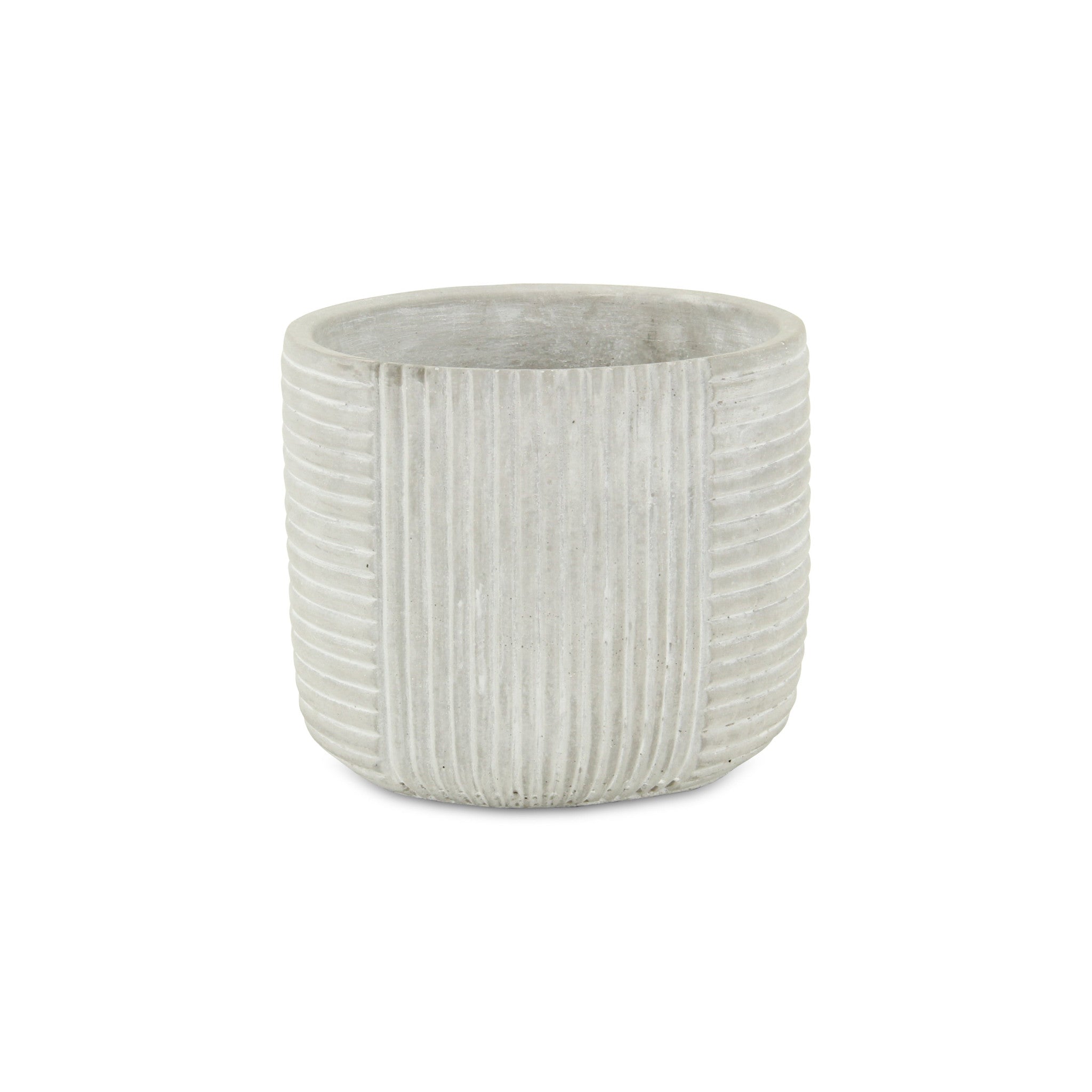 7" Light Gray Striped Cement Indoor Outdoor Round Pot Planter