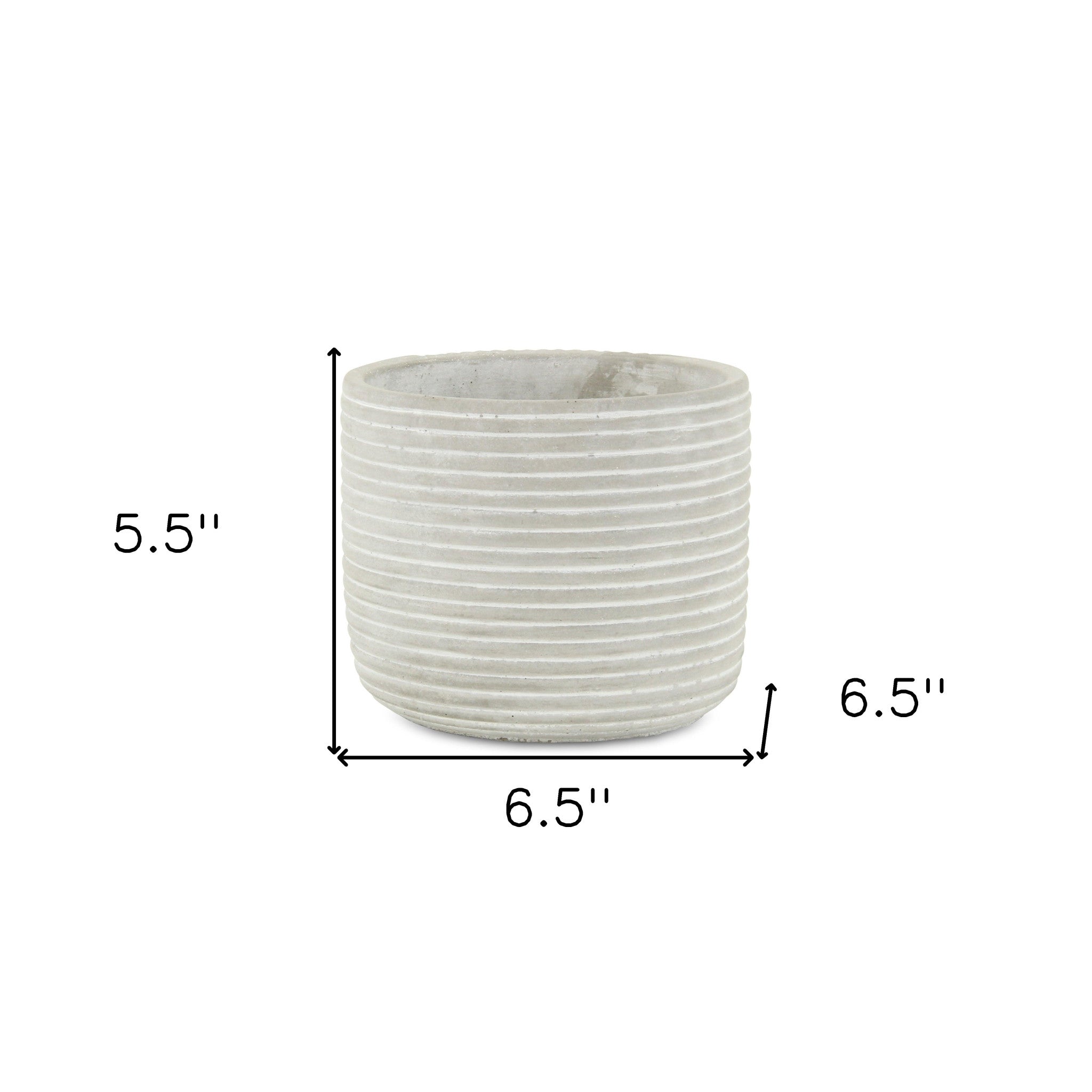 7" Light Gray Striped Cement Indoor Outdoor Round Pot Planter