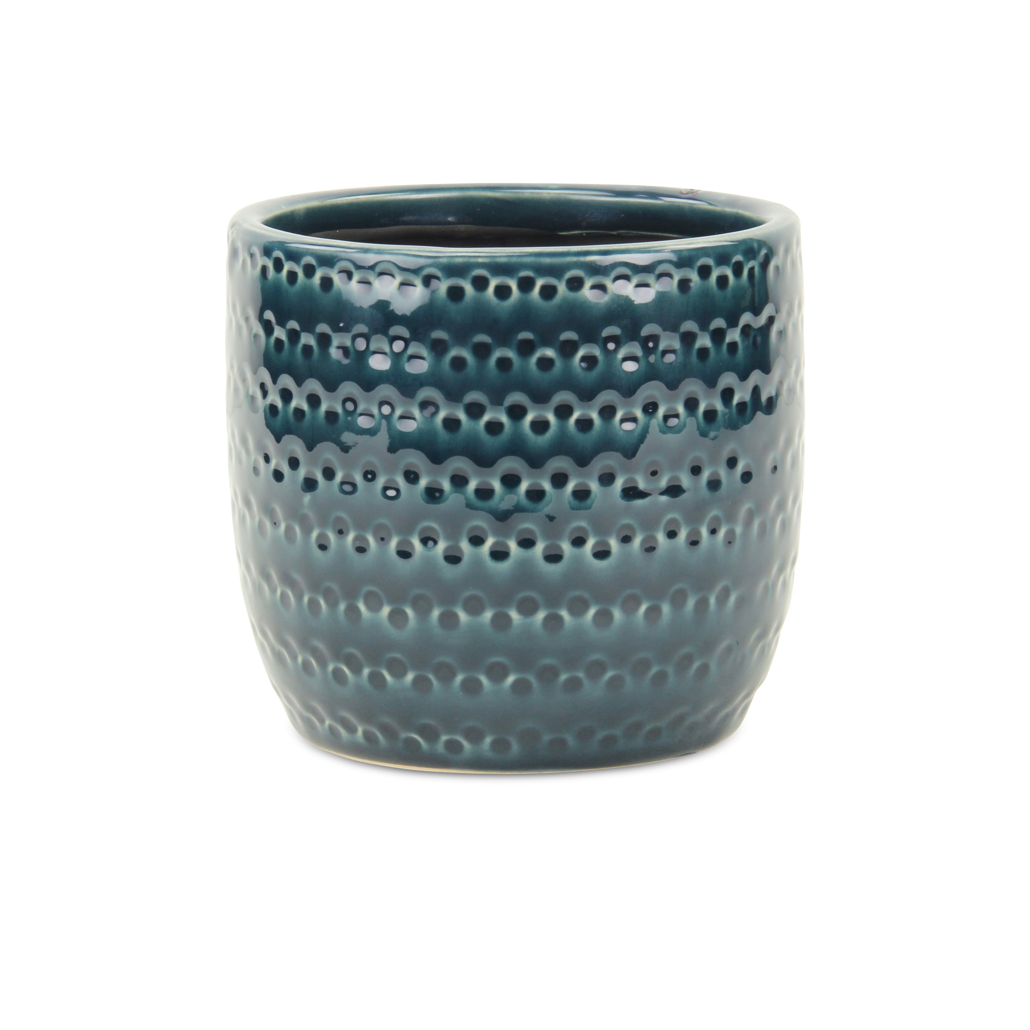 6" Navy Blue Geometric Ceramic Indoor Outdoor Round Pot Planter