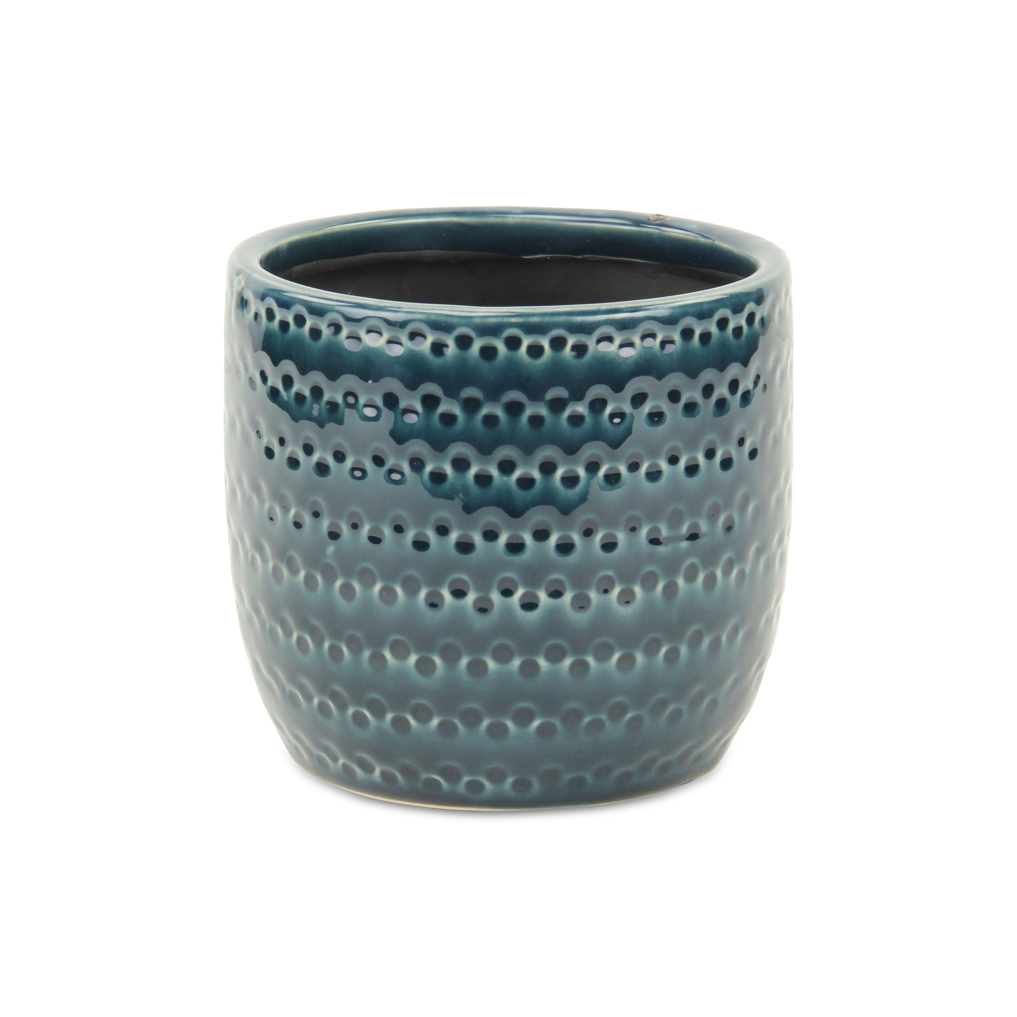 6" Navy Blue Geometric Ceramic Indoor Outdoor Round Pot Planter