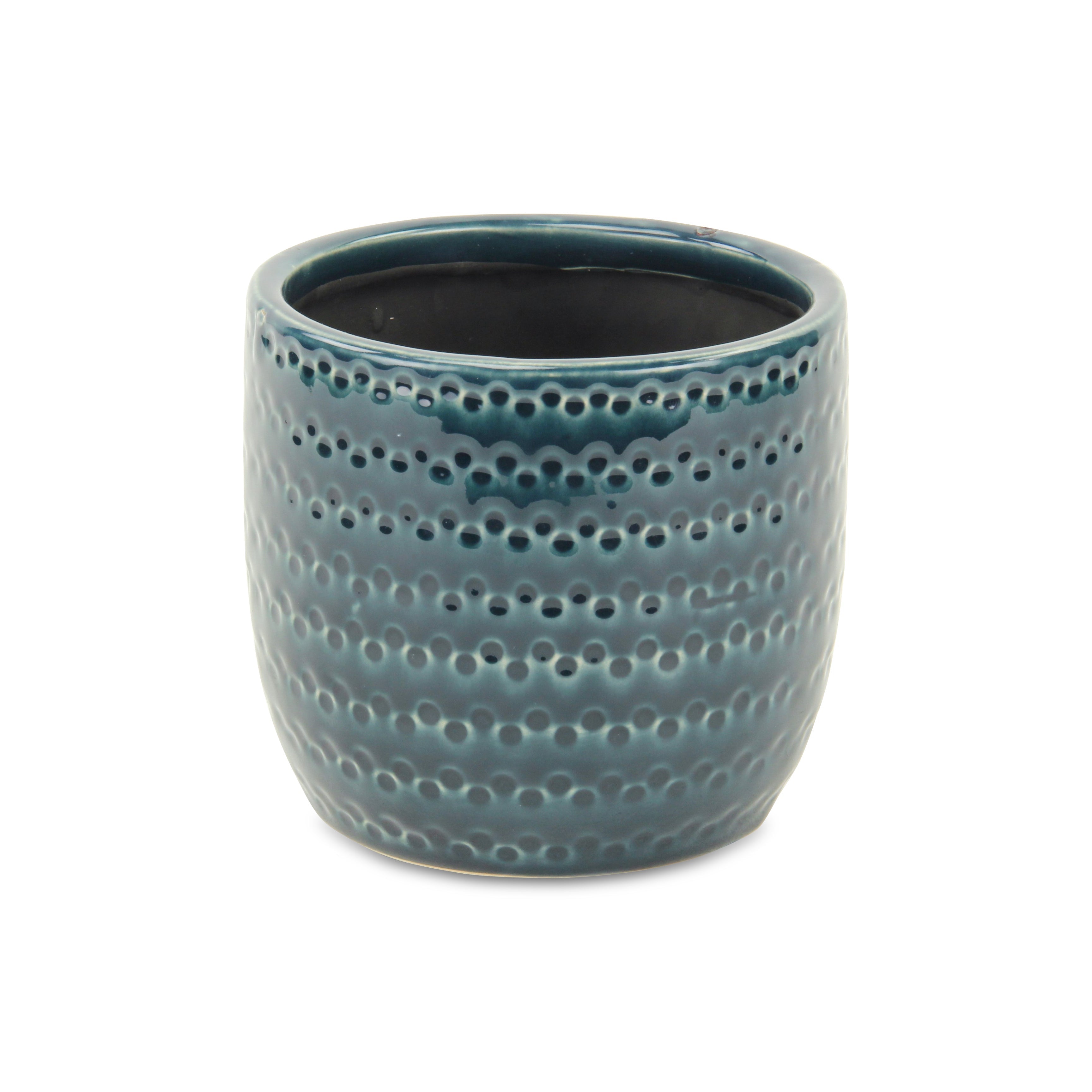 6" Navy Blue Geometric Ceramic Indoor Outdoor Round Pot Planter