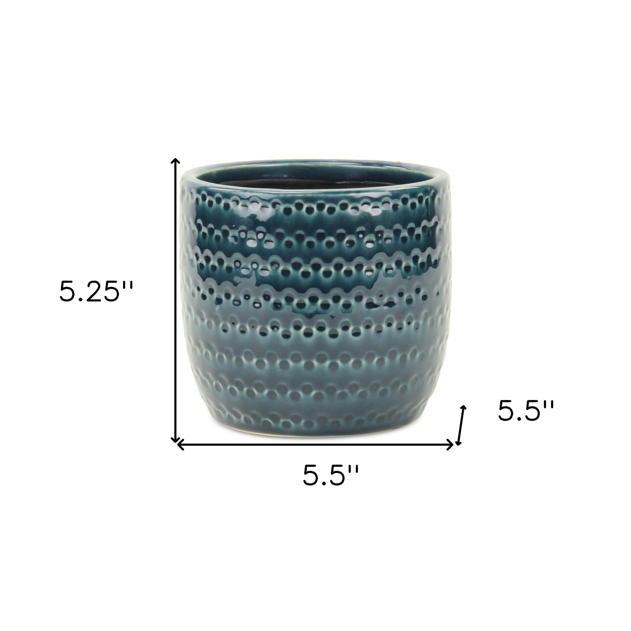 6" Navy Blue Geometric Ceramic Indoor Outdoor Round Pot Planter
