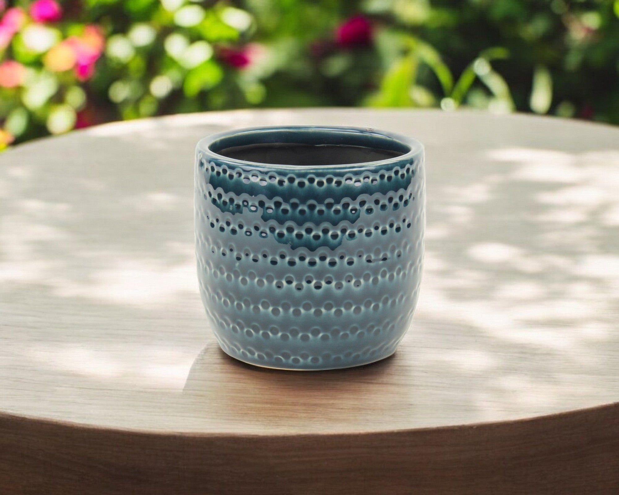 6" Navy Blue Geometric Ceramic Indoor Outdoor Round Pot Planter