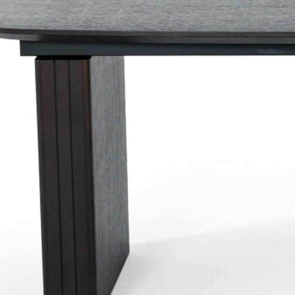 114" Brown Wood Self-Storing Leaf Double Pedestal Base Extendable Dining Table