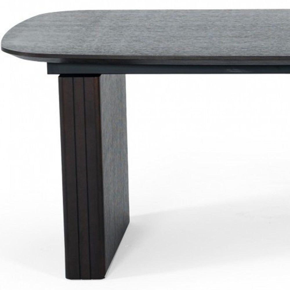 114" Brown Wood Self-Storing Leaf Double Pedestal Base Extendable Dining Table