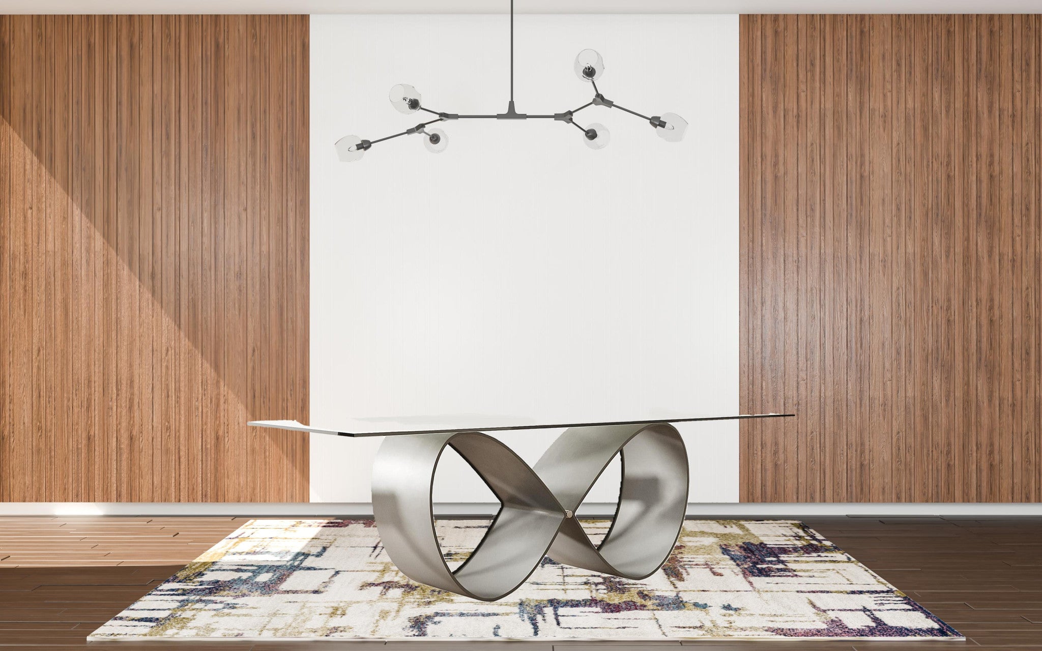 95" Clear and Gray Glass and Metal Pedestal Base Dining Table
