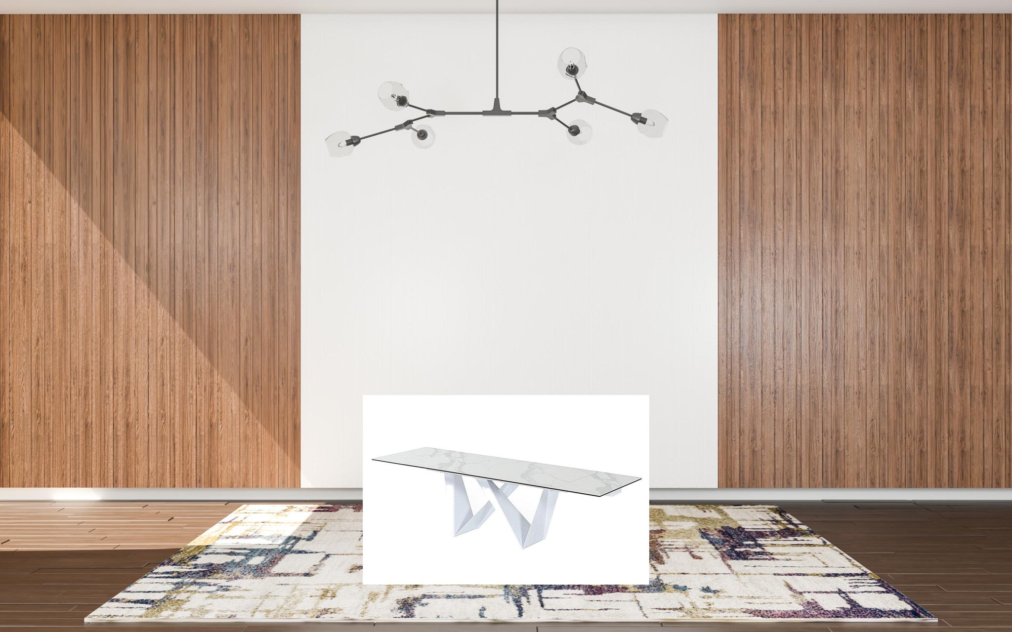 107" White Ceramic and Metal Self-Storing Leaf Pedestal Base Extendable Dining Table