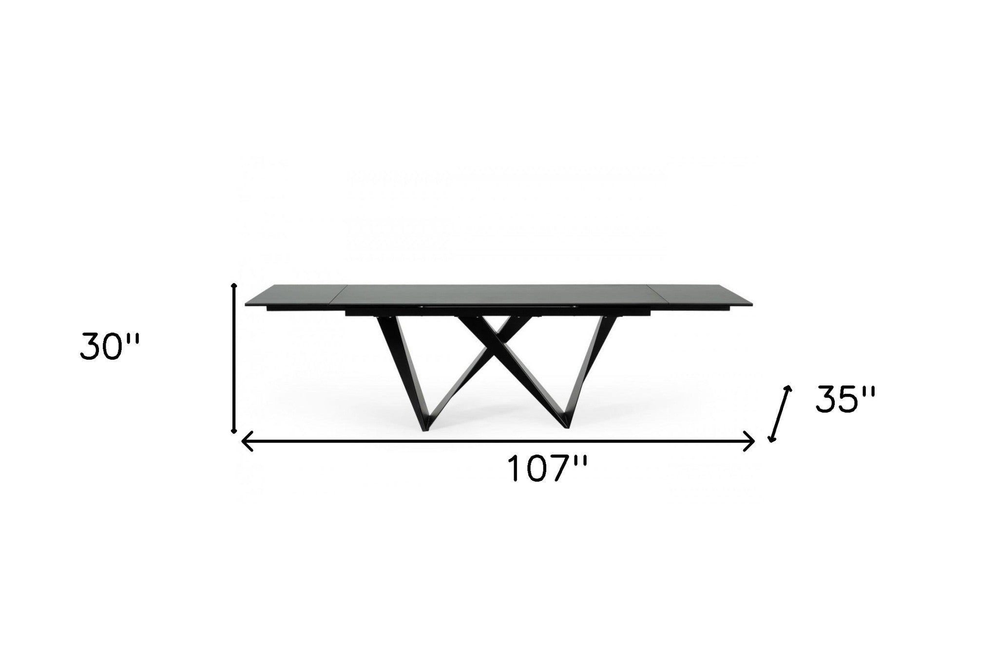 107" Black Ceramic and Metal Self-Storing Leaf Pedestal Base Extendable Dining Table