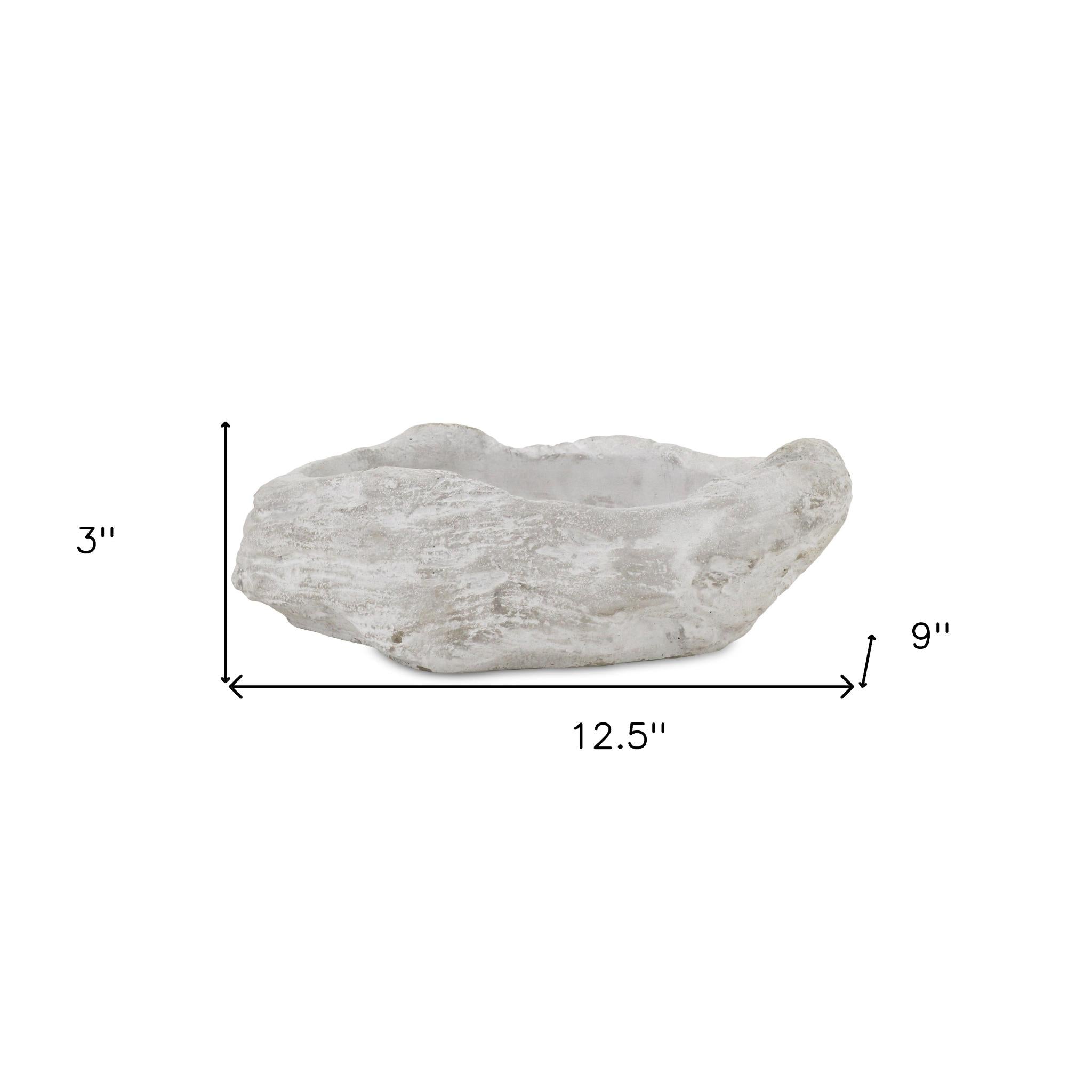 13" White Cement Indoor Outdoor Organic Shape Pot Planter