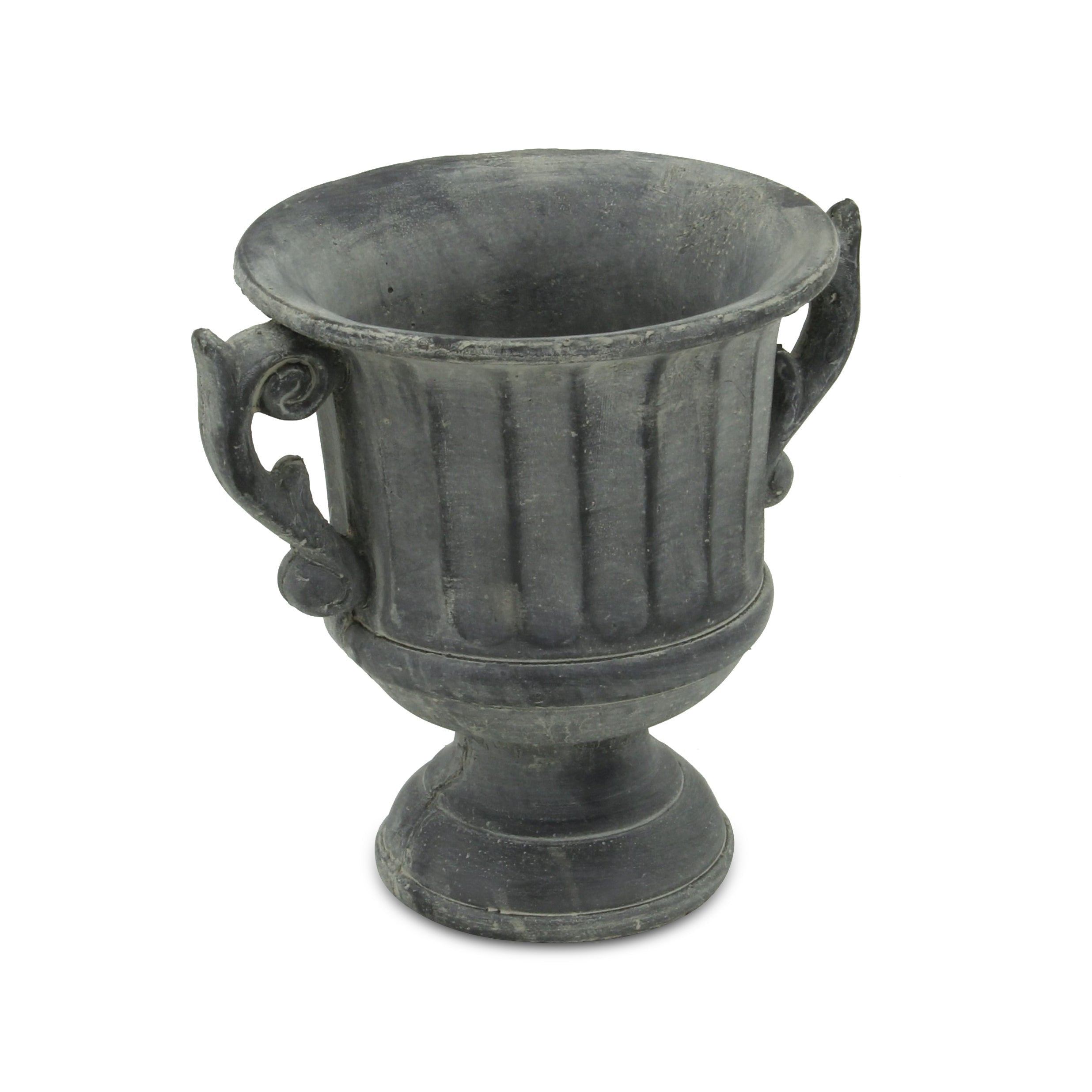 7" Gray Striped Cement Indoor Outdoor Round Urn Planter