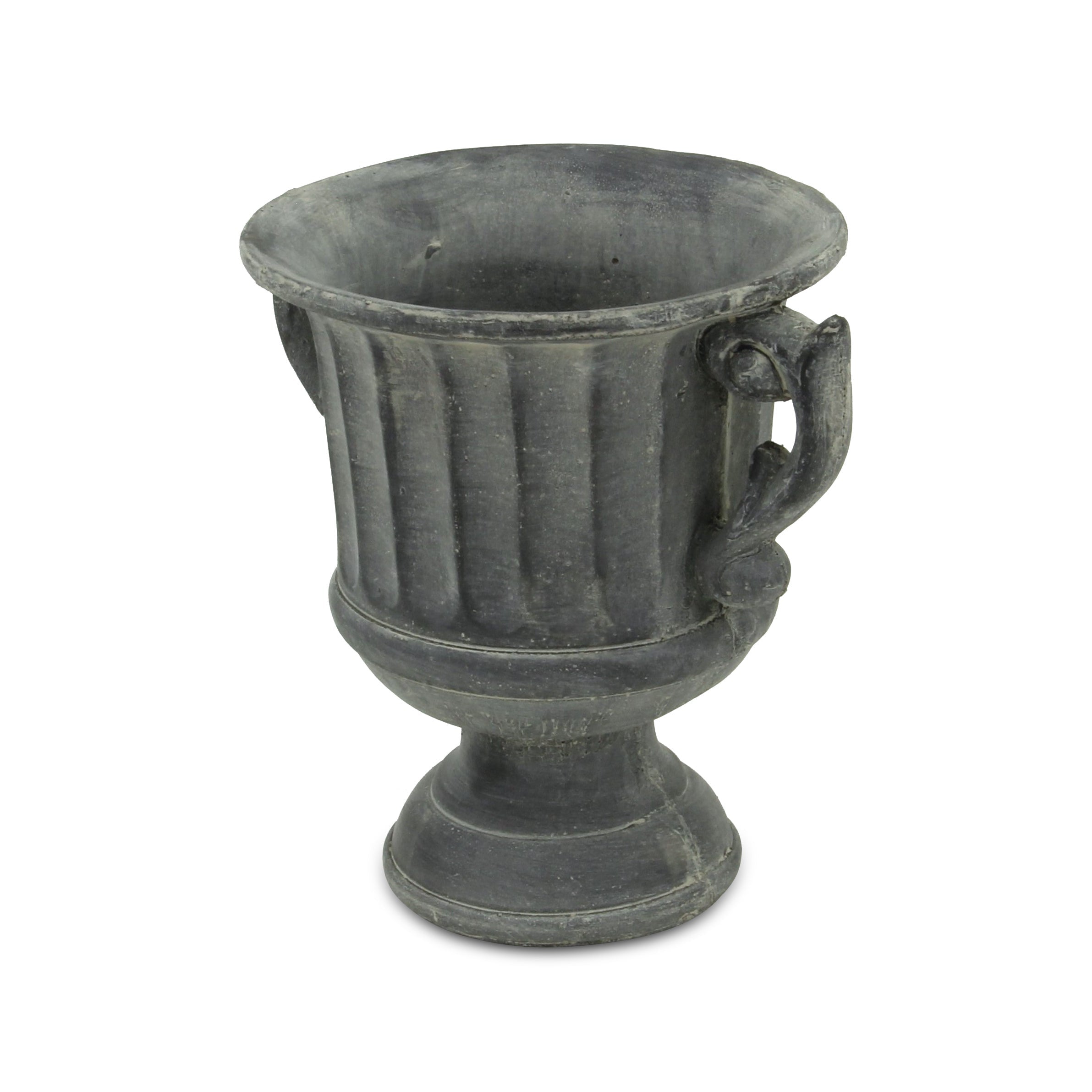 7" Gray Striped Cement Indoor Outdoor Round Urn Planter