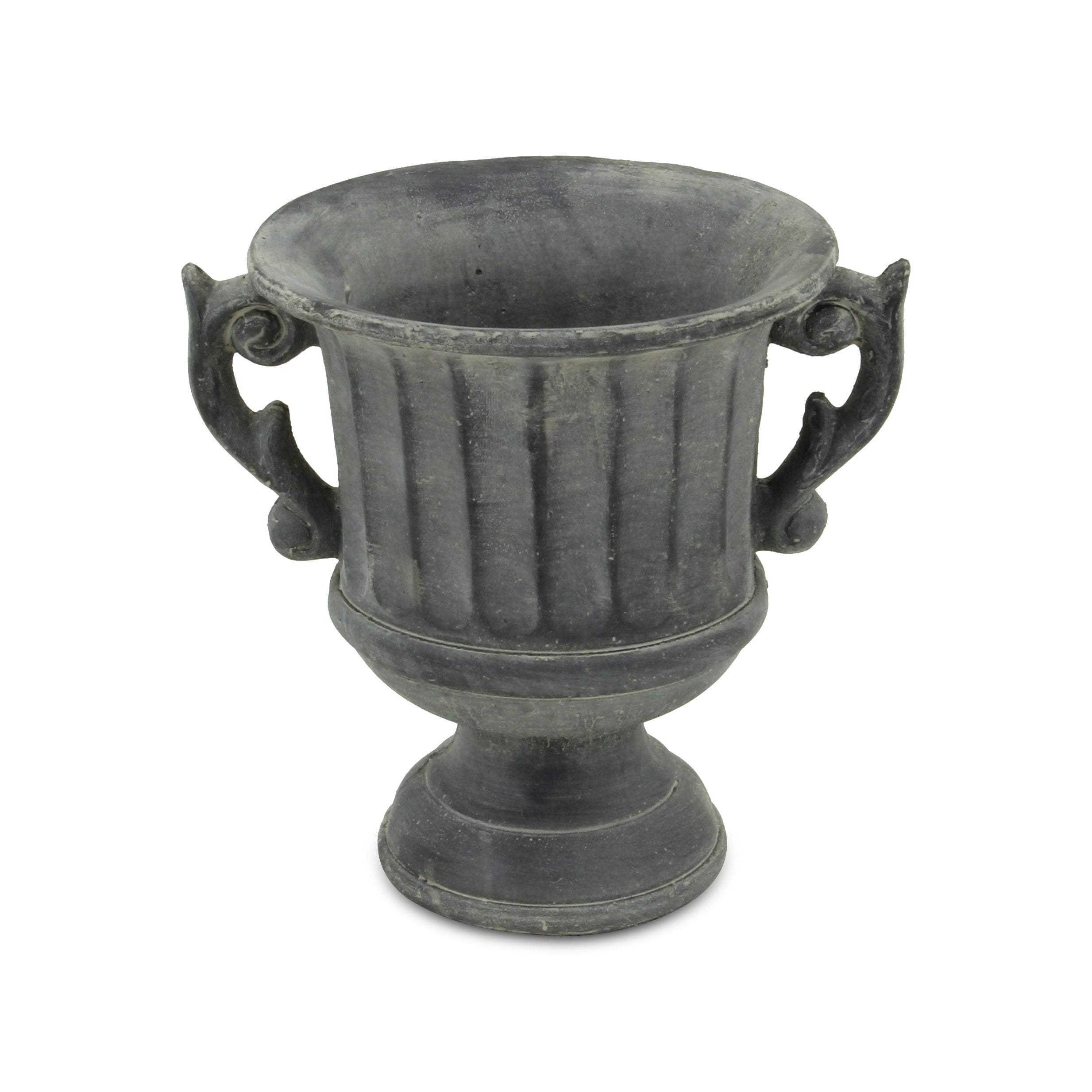 7" Gray Striped Cement Indoor Outdoor Round Urn Planter