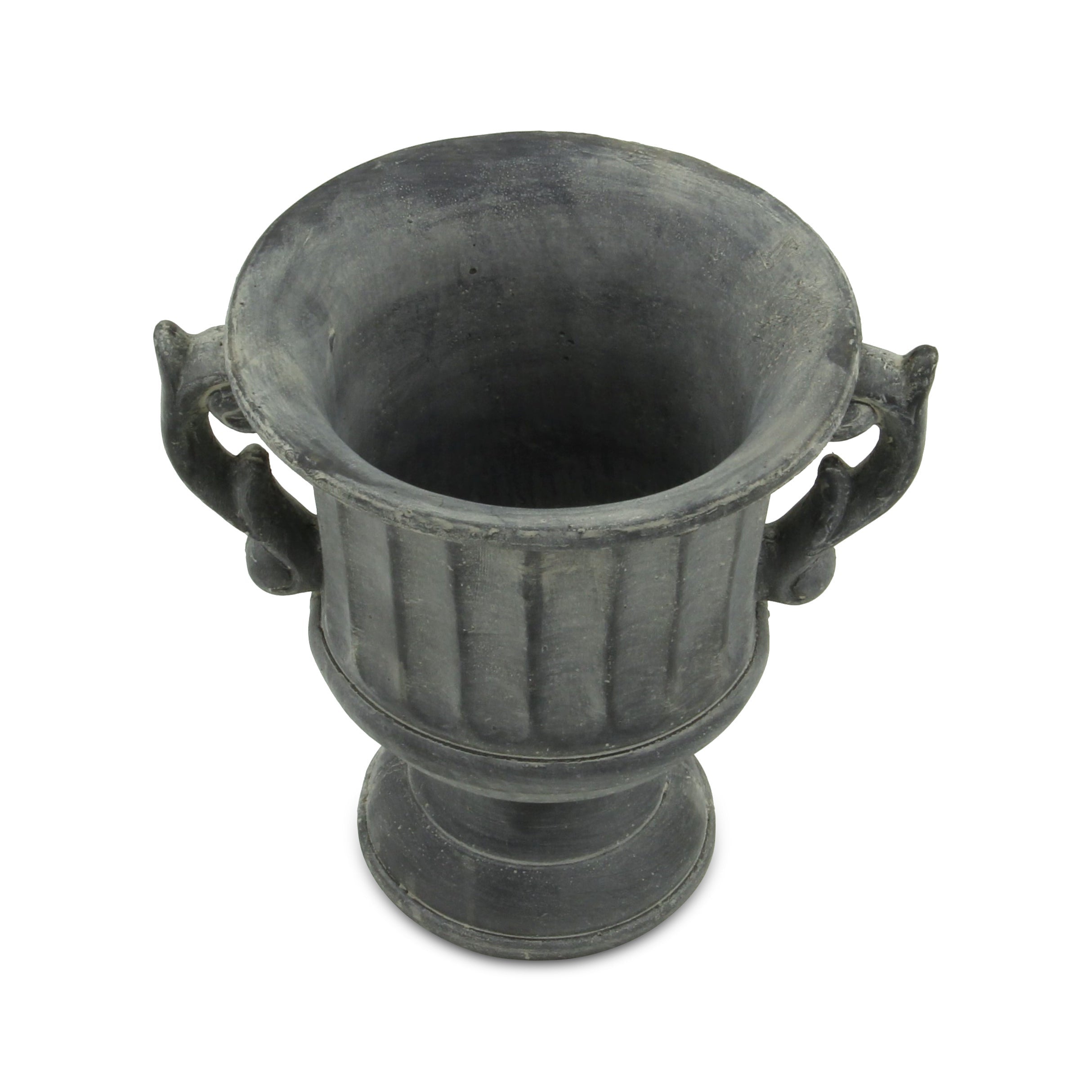 7" Gray Striped Cement Indoor Outdoor Round Urn Planter
