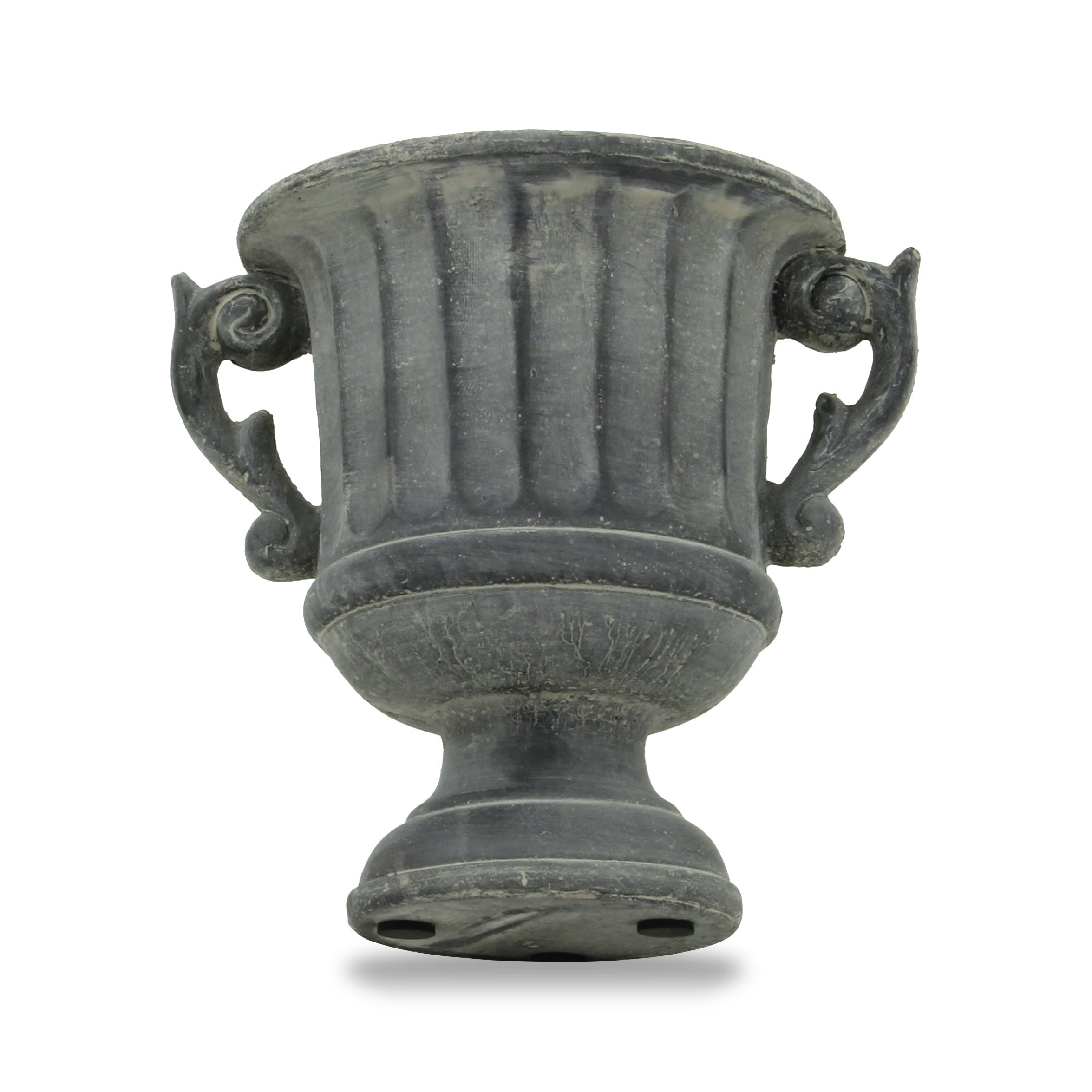 7" Gray Striped Cement Indoor Outdoor Round Urn Planter