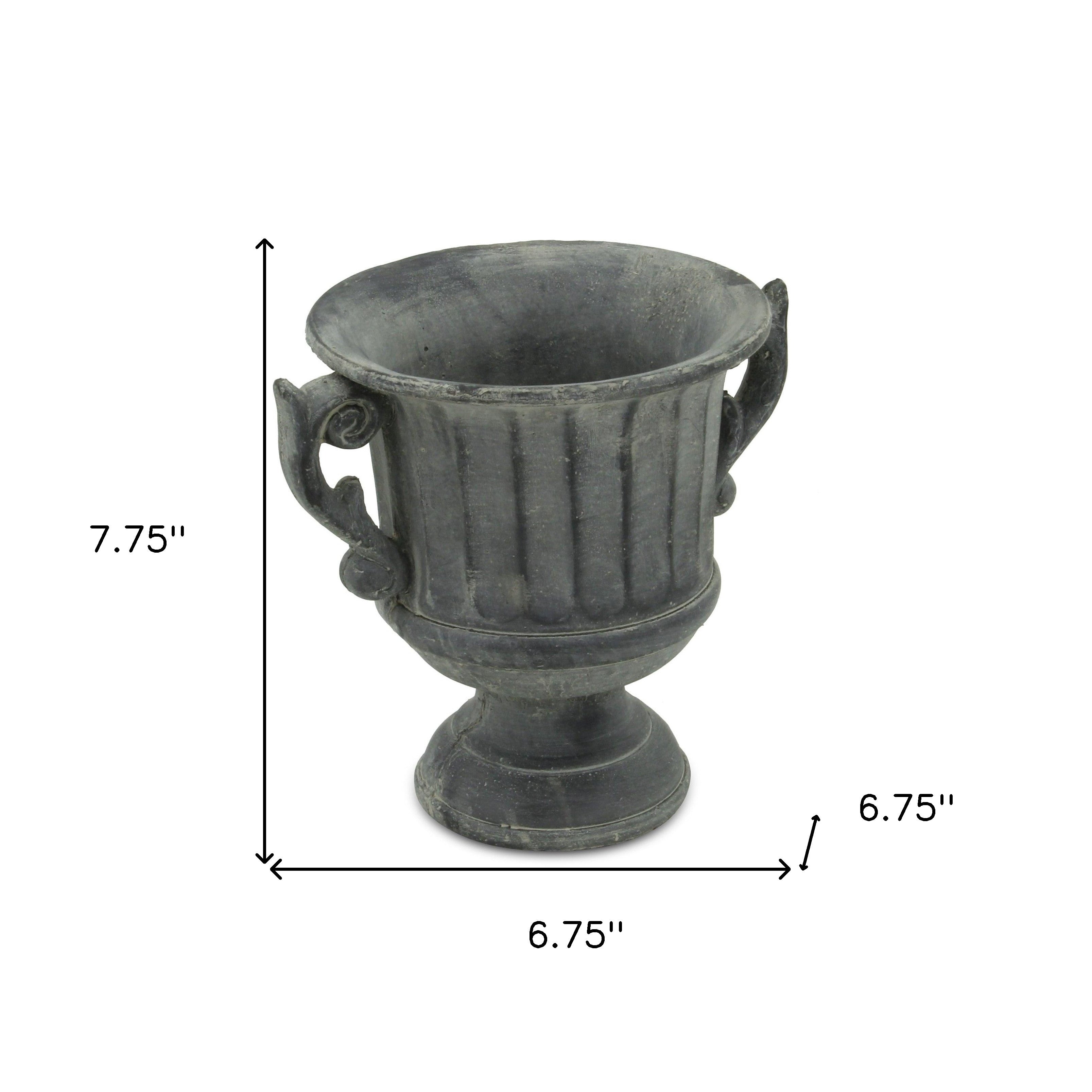 7" Gray Striped Cement Indoor Outdoor Round Urn Planter