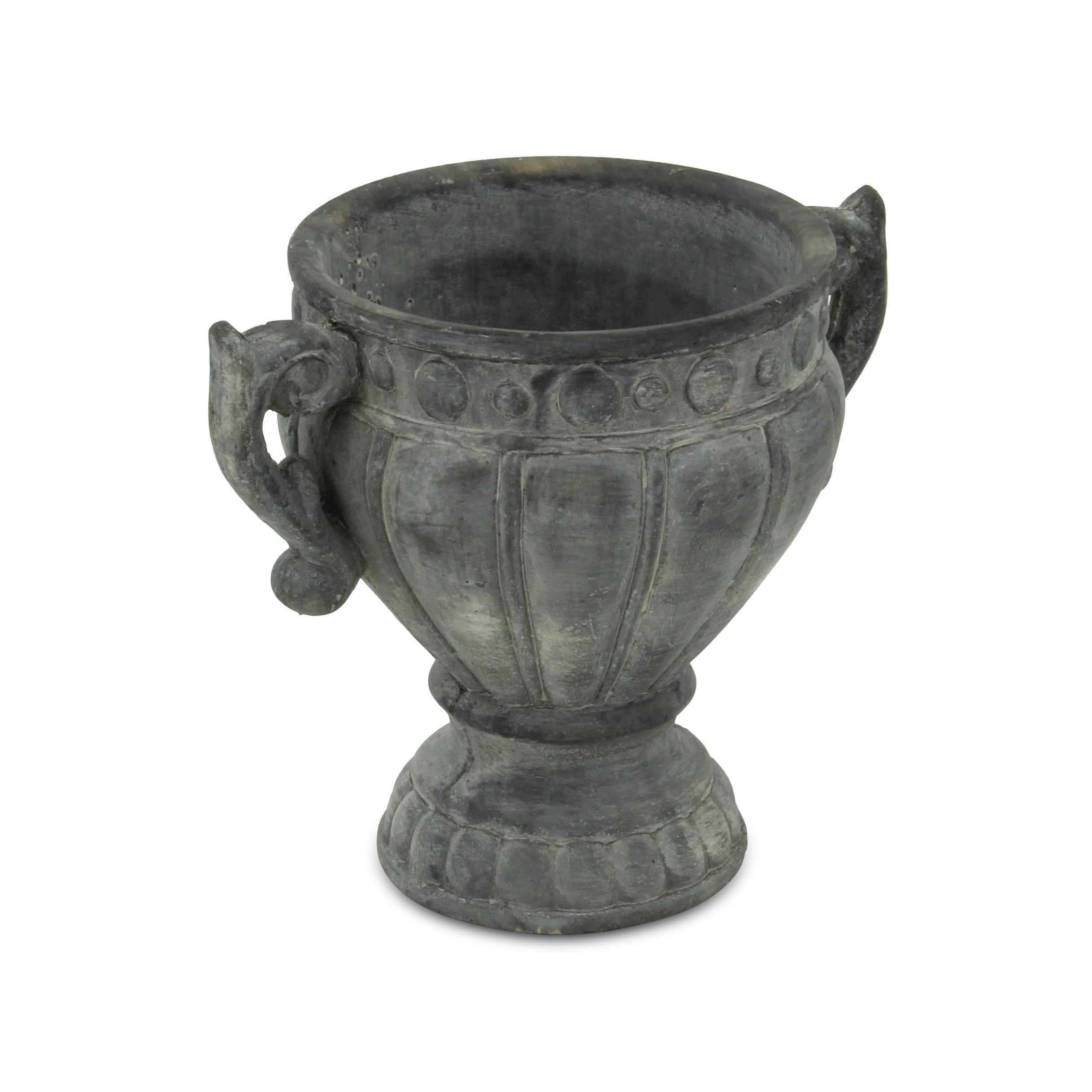 6" Gray Striped Cement Indoor Outdoor Round Urn Planter