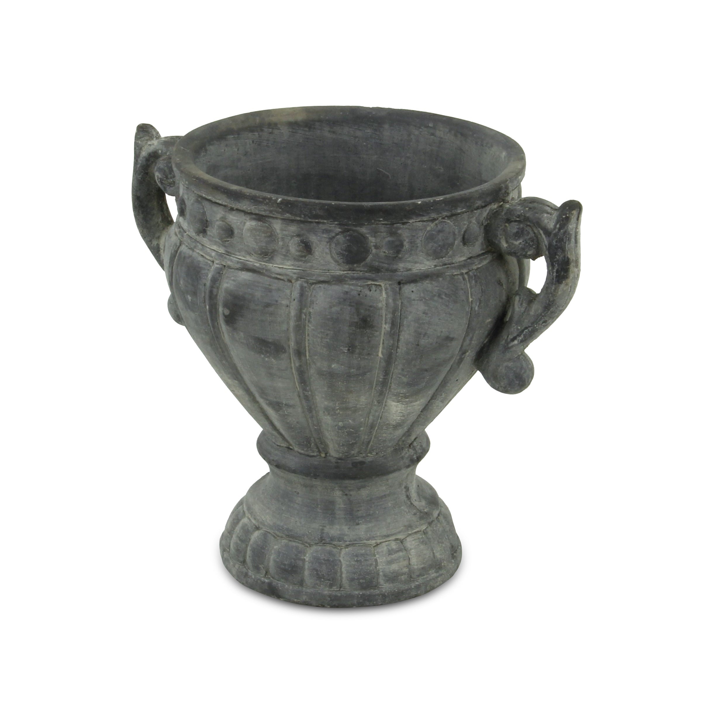 6" Gray Striped Cement Indoor Outdoor Round Urn Planter