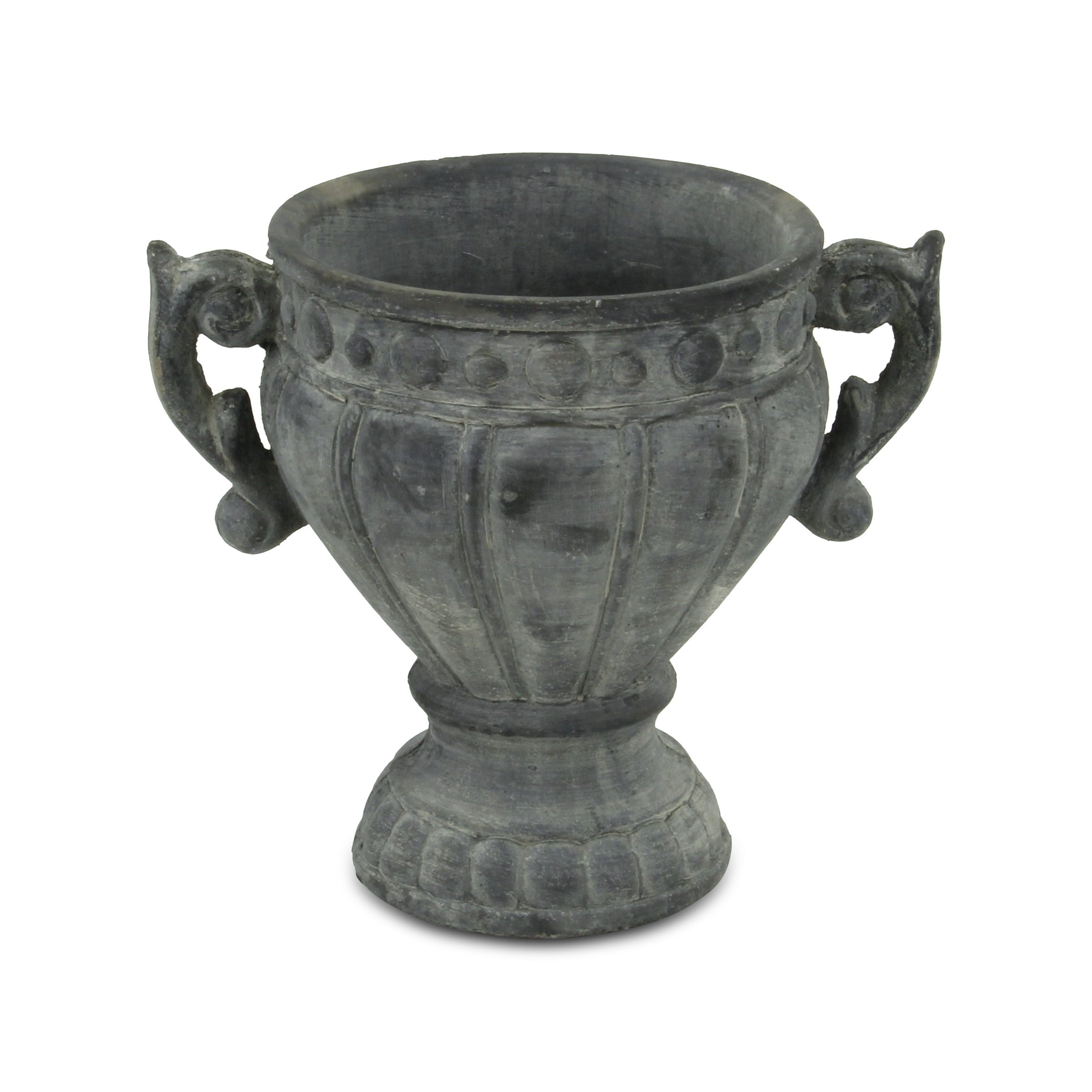 6" Gray Striped Cement Indoor Outdoor Round Urn Planter