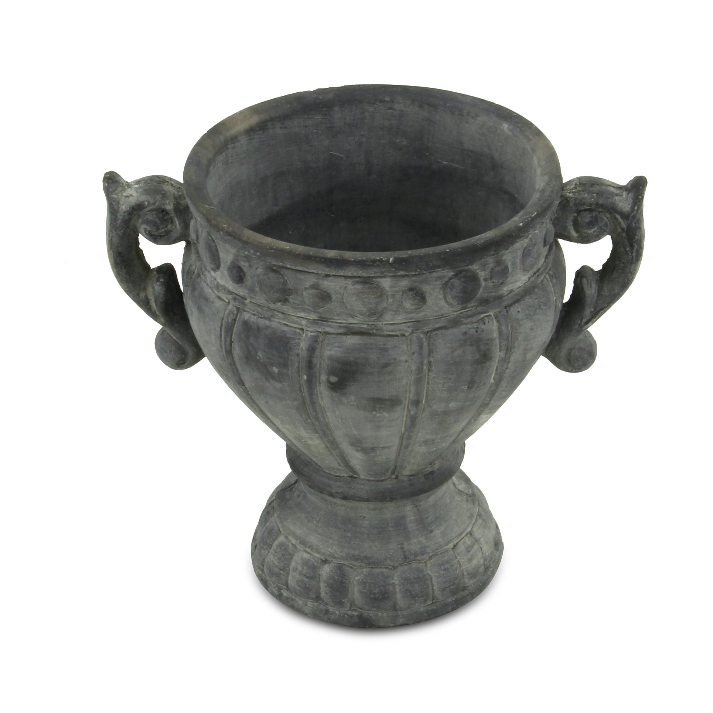 6" Gray Striped Cement Indoor Outdoor Round Urn Planter