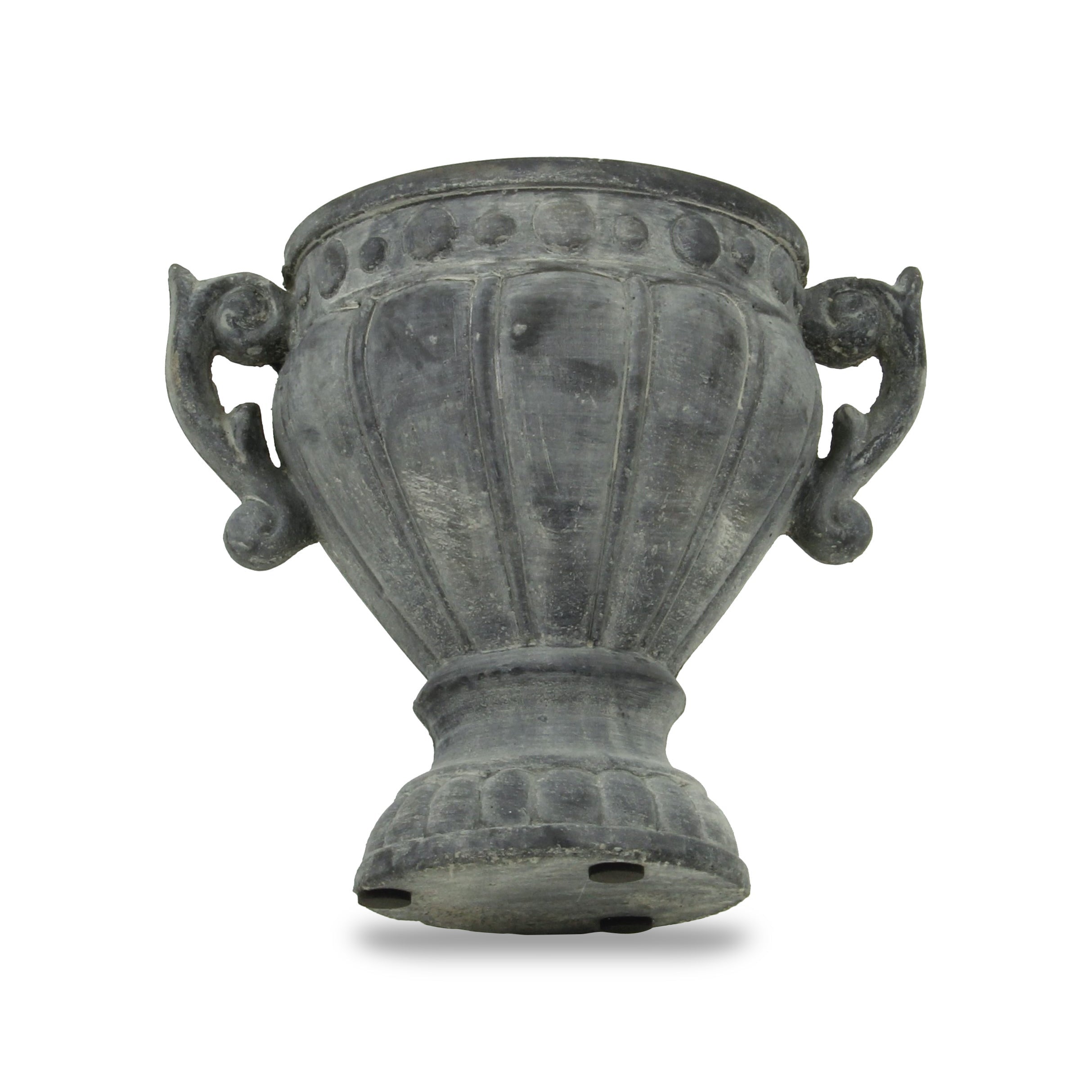 6" Gray Striped Cement Indoor Outdoor Round Urn Planter