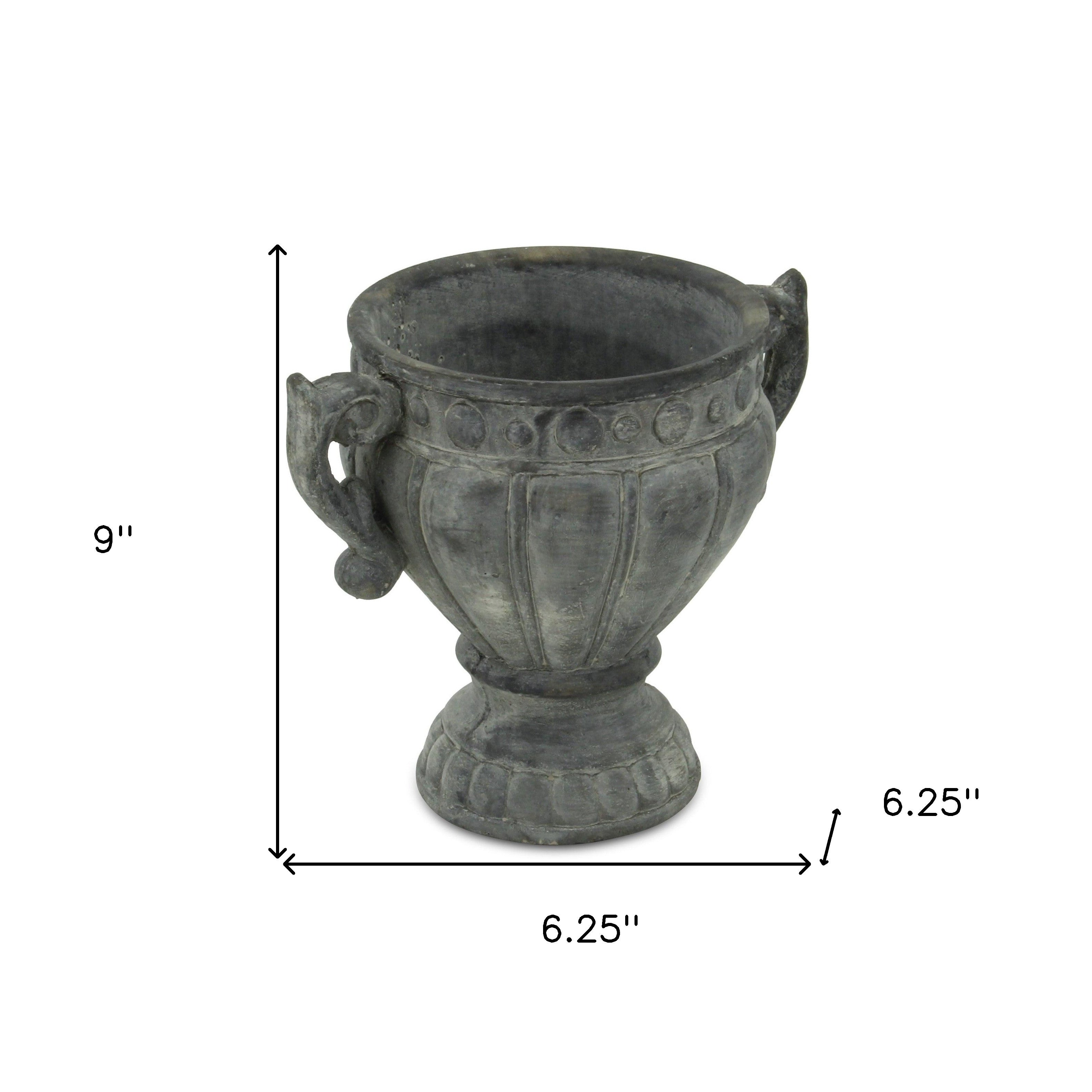 6" Gray Striped Cement Indoor Outdoor Round Urn Planter