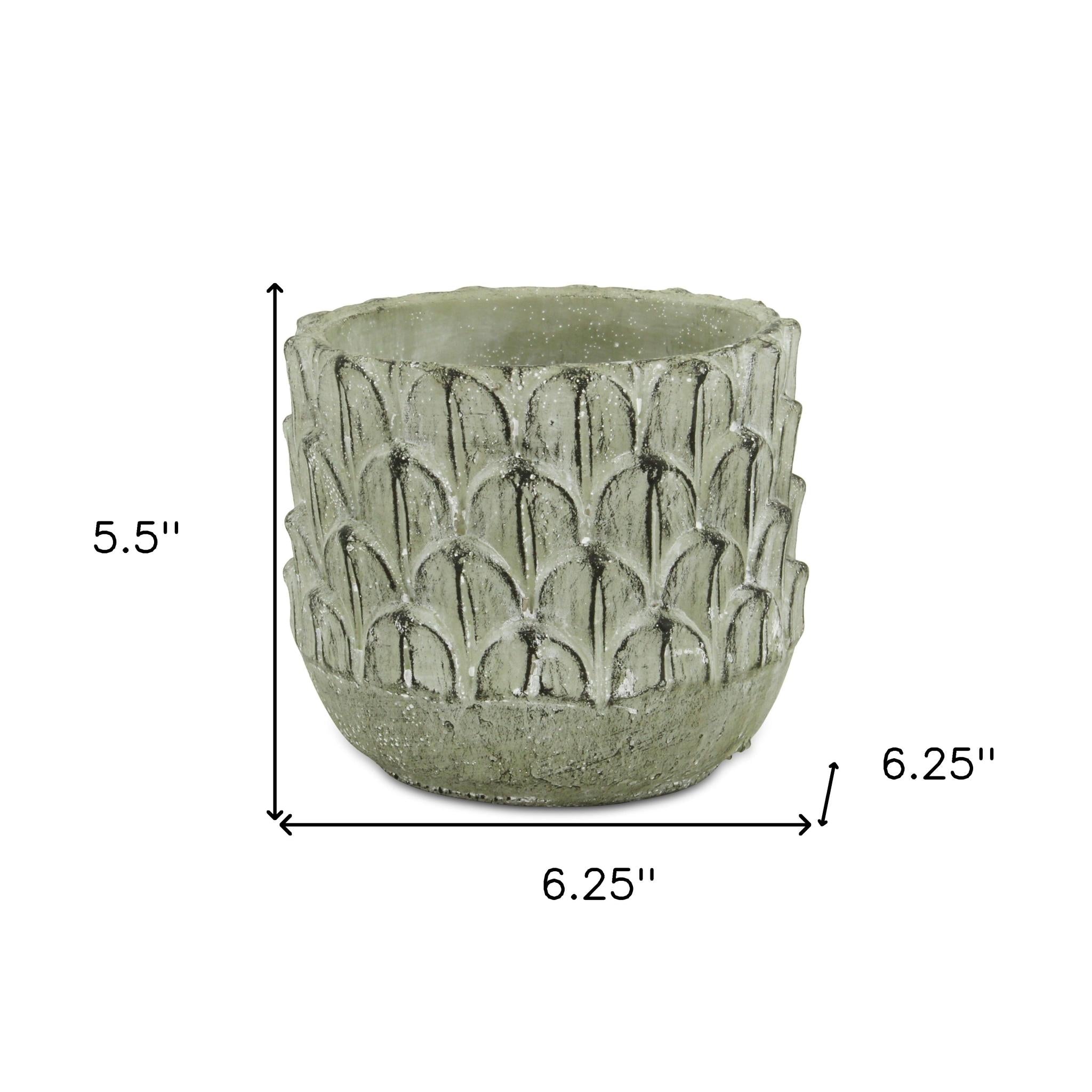 6" Gray Textural Tone On Tone Cement Indoor Outdoor Round Pot Planter