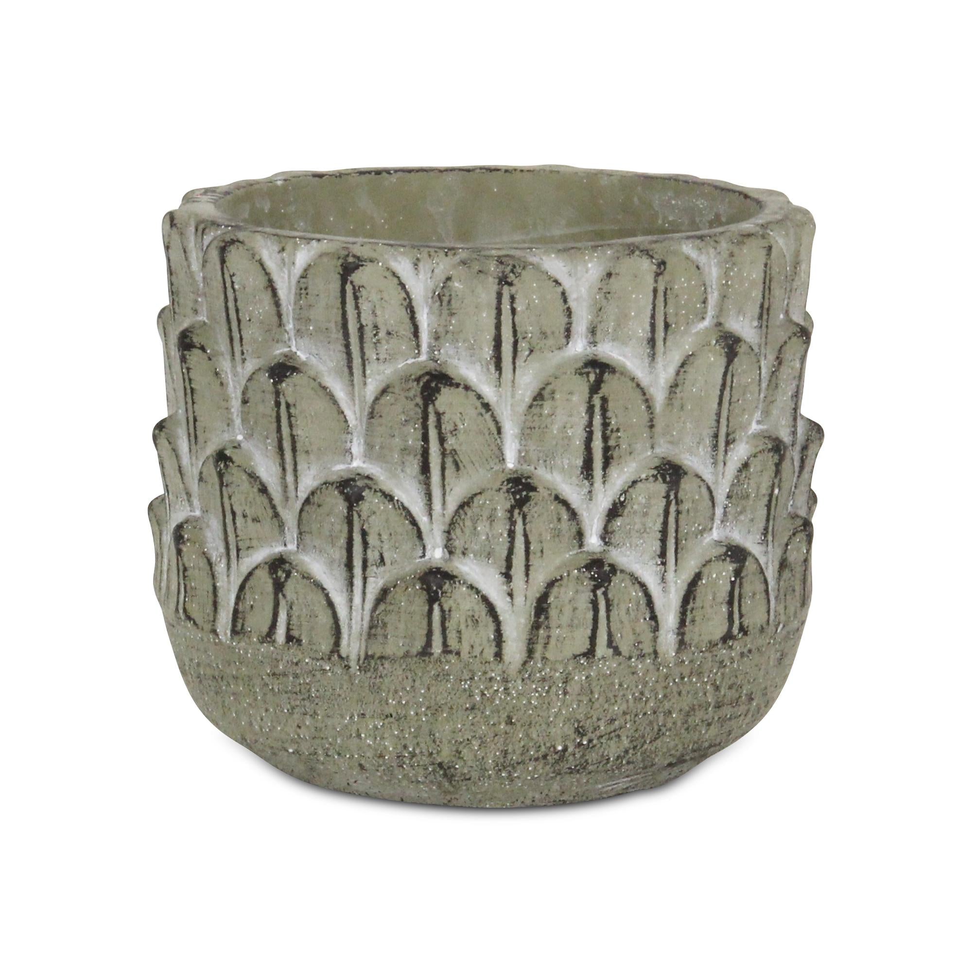 6" Gray Textural Tone On Tone Cement Indoor Outdoor Round Pot Planter
