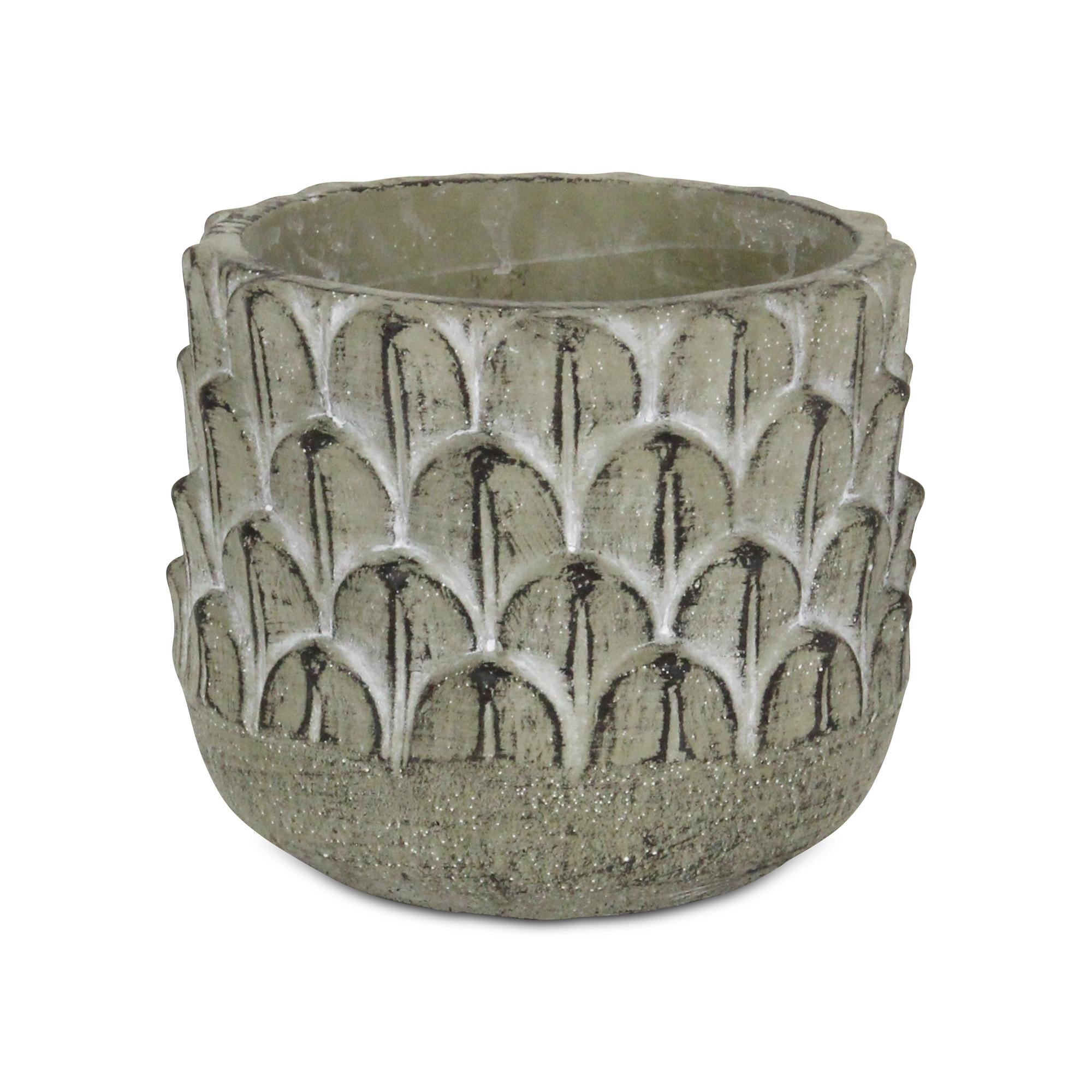 6" Gray Textural Tone On Tone Cement Indoor Outdoor Round Pot Planter