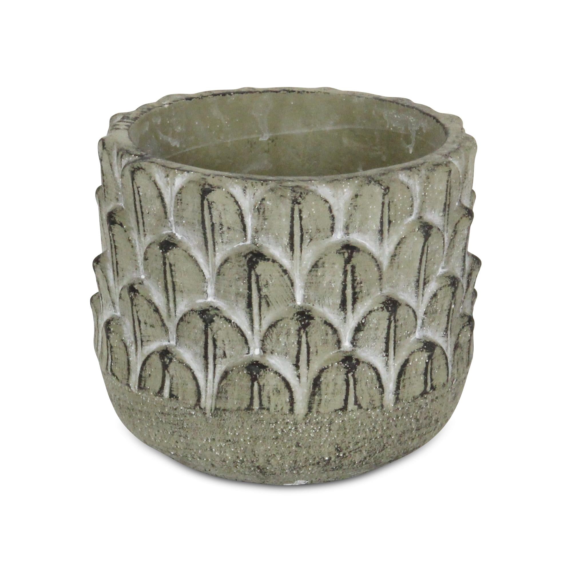 6" Gray Textural Tone On Tone Cement Indoor Outdoor Round Pot Planter