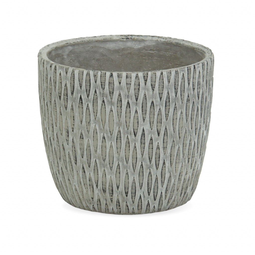7" Gray Geometric Cement Indoor Outdoor Round Pot Planter