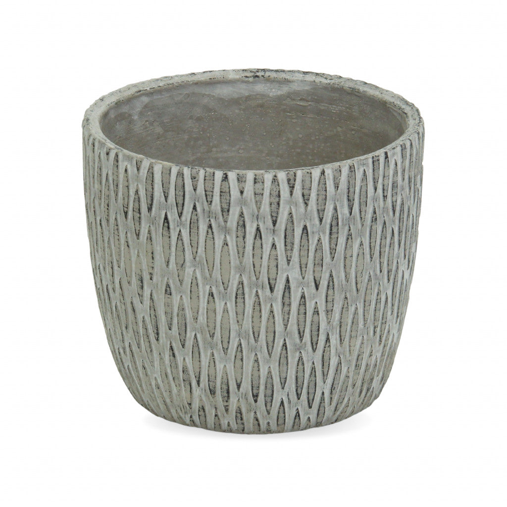 7" Gray Geometric Cement Indoor Outdoor Round Pot Planter