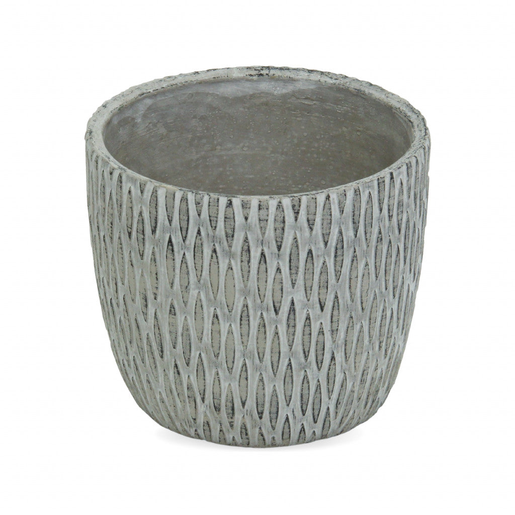 7" Gray Geometric Cement Indoor Outdoor Round Pot Planter