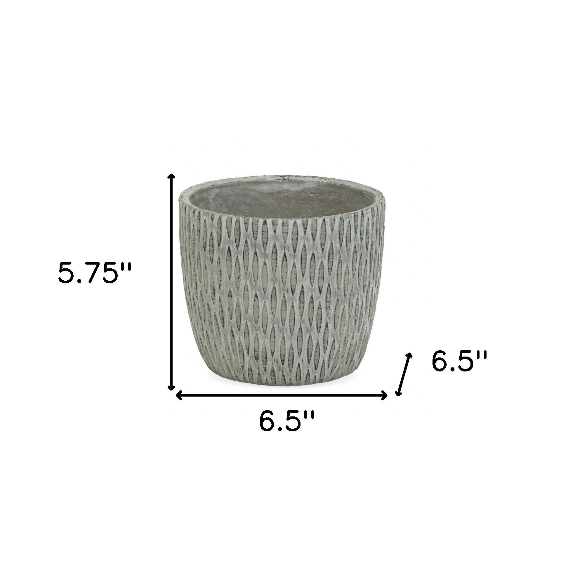 7" Gray Geometric Cement Indoor Outdoor Round Pot Planter