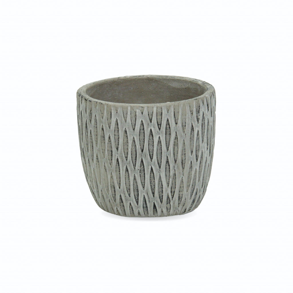 5" Gray Geometric Cement Indoor Outdoor Round Pot Planter