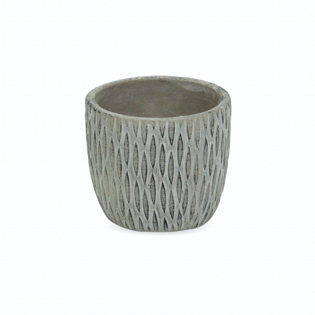 5" Gray Geometric Cement Indoor Outdoor Round Pot Planter