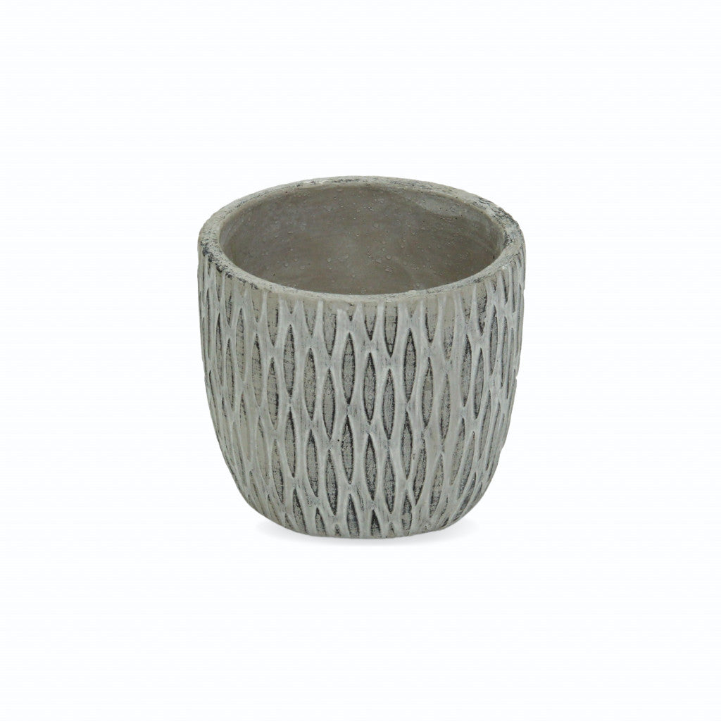 5" Gray Geometric Cement Indoor Outdoor Round Pot Planter