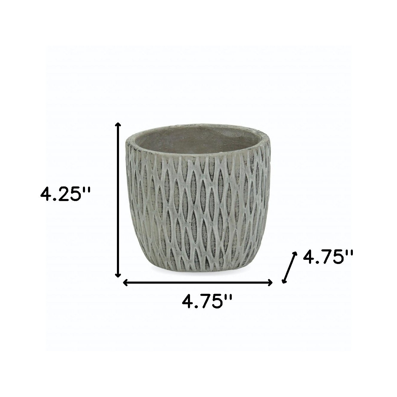 5" Gray Geometric Cement Indoor Outdoor Round Pot Planter