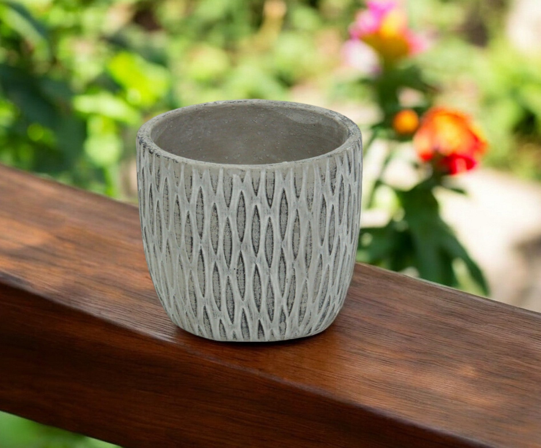 5" Gray Geometric Cement Indoor Outdoor Round Pot Planter