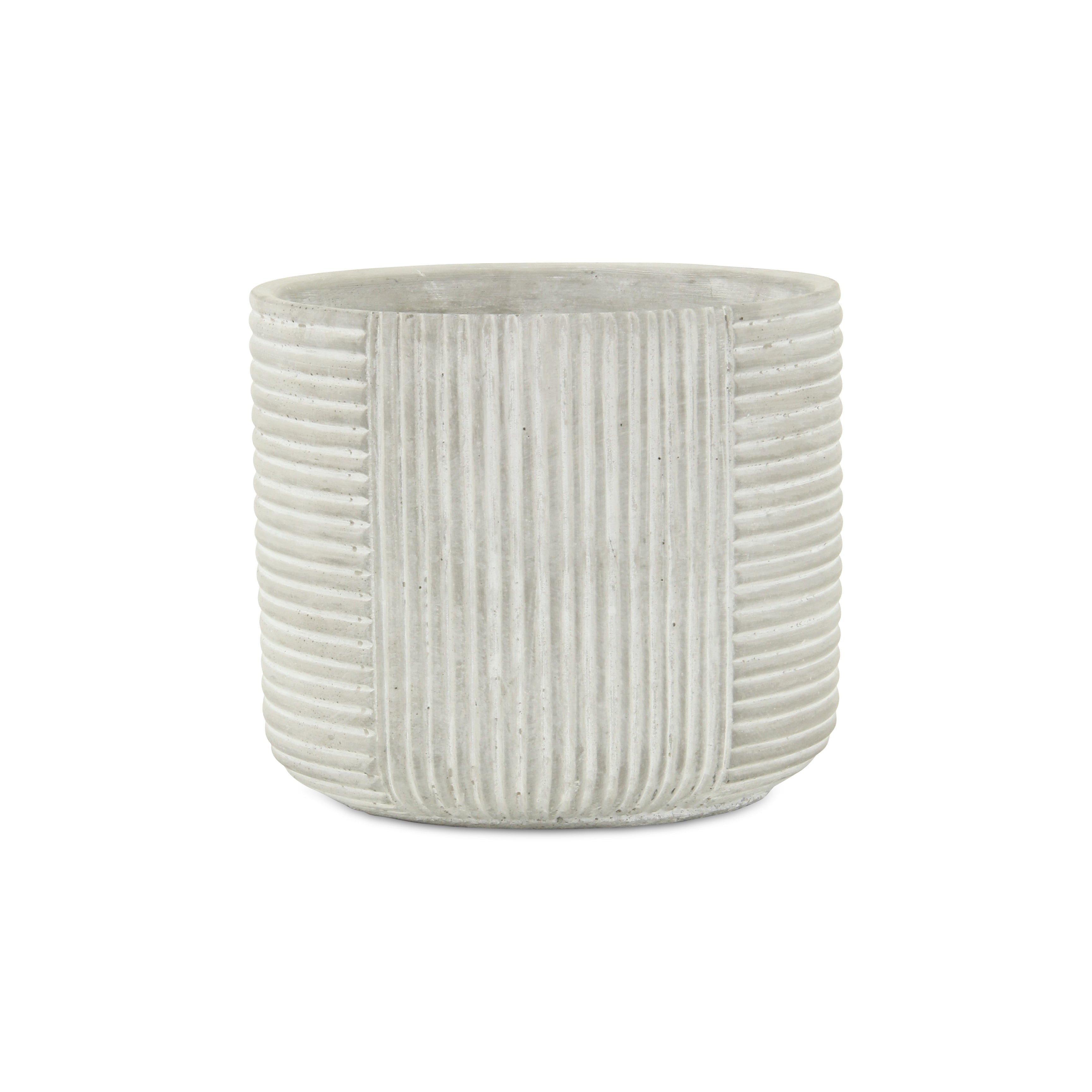 7" Gray Striped Cement Indoor Outdoor Round Pot Planter