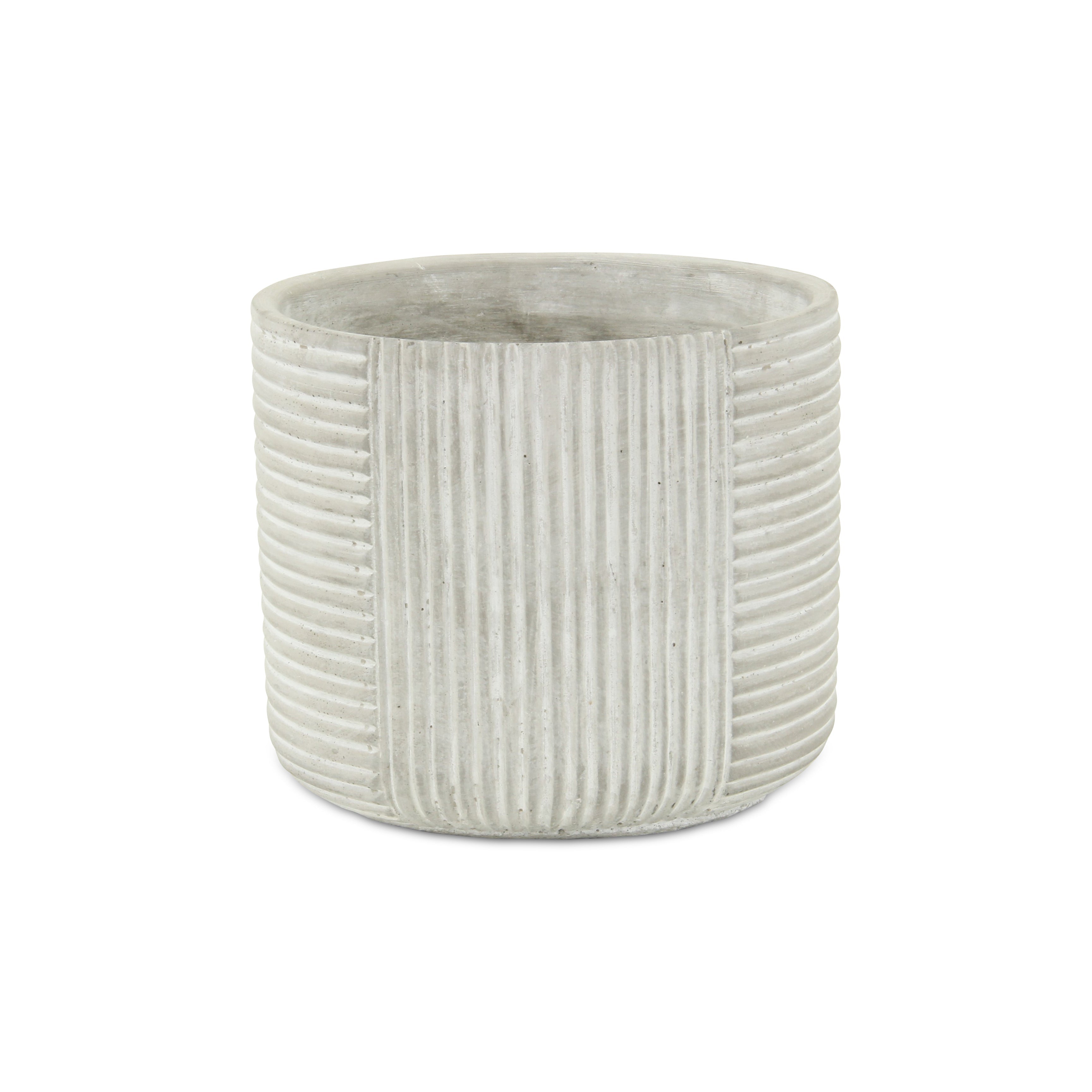 7" Gray Striped Cement Indoor Outdoor Round Pot Planter